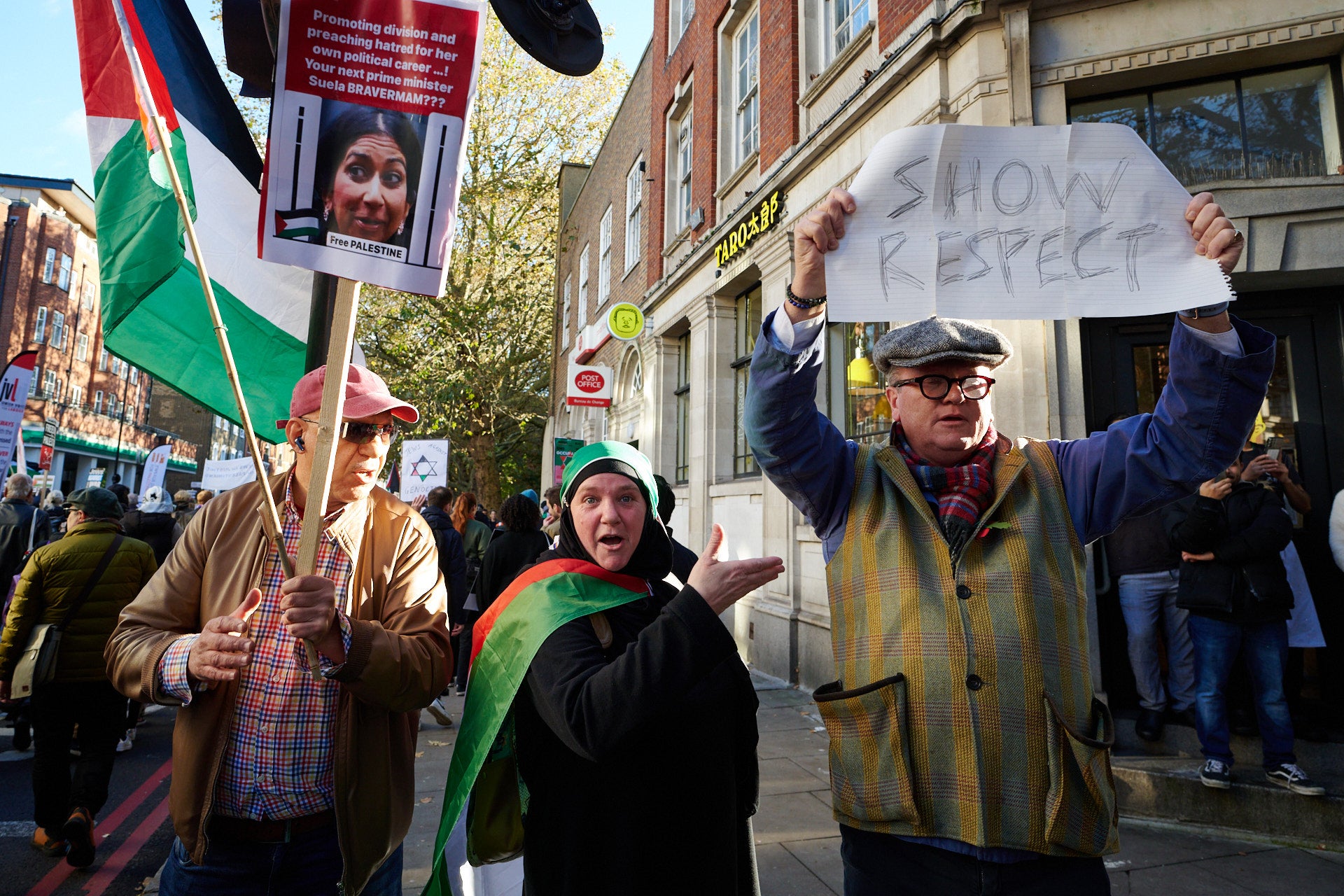 Protestors with banners near Victoria station