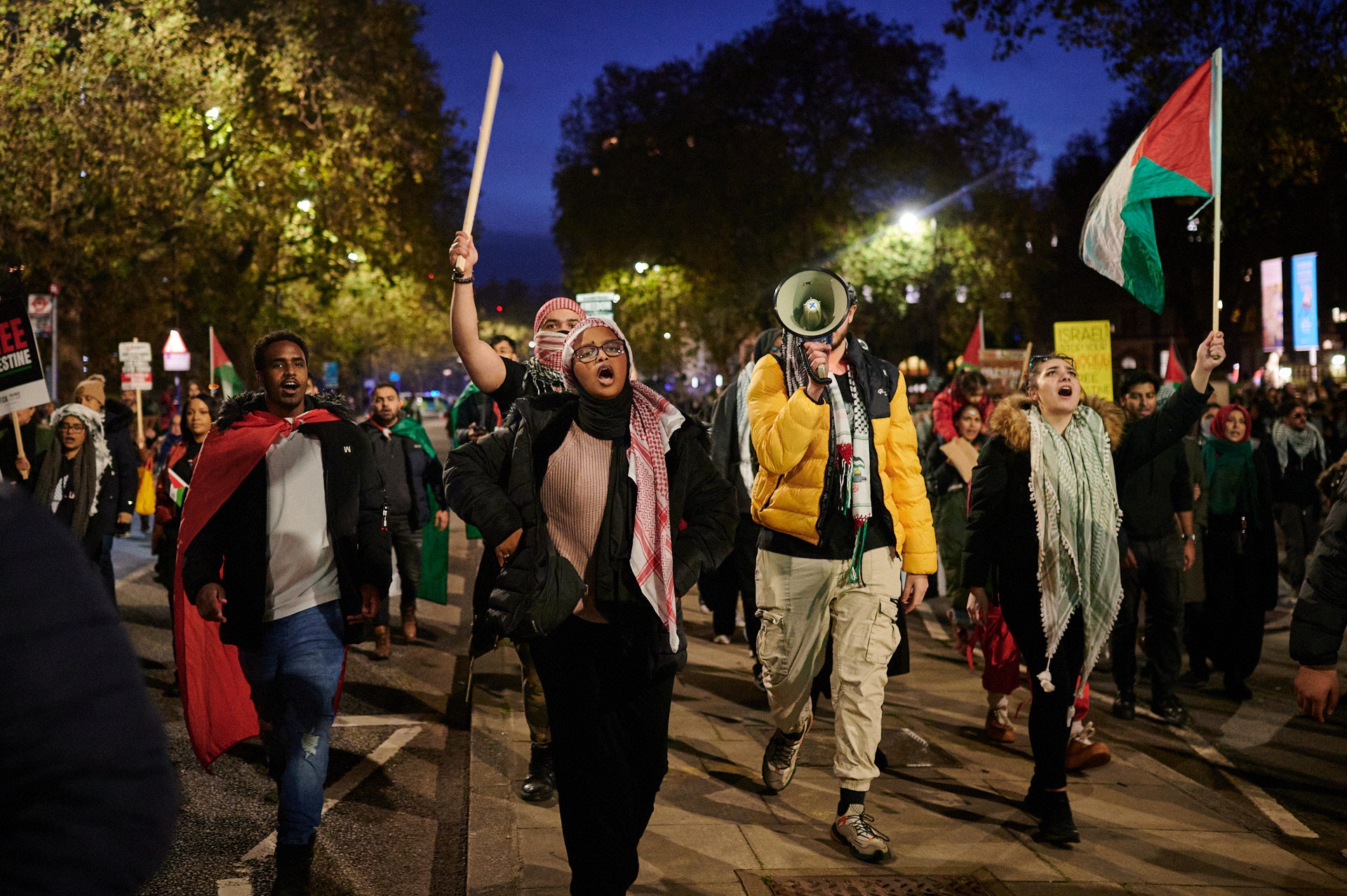 Protesters walking towards Parliament Square after the demo has finished