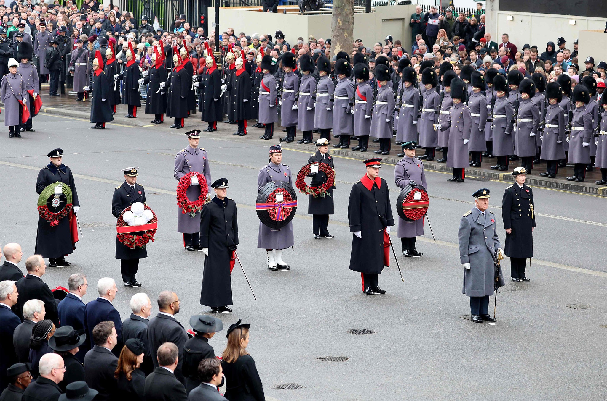 Prince Edward, Prince William, King Charles and Princess Anne attend the National Service of Remembrance