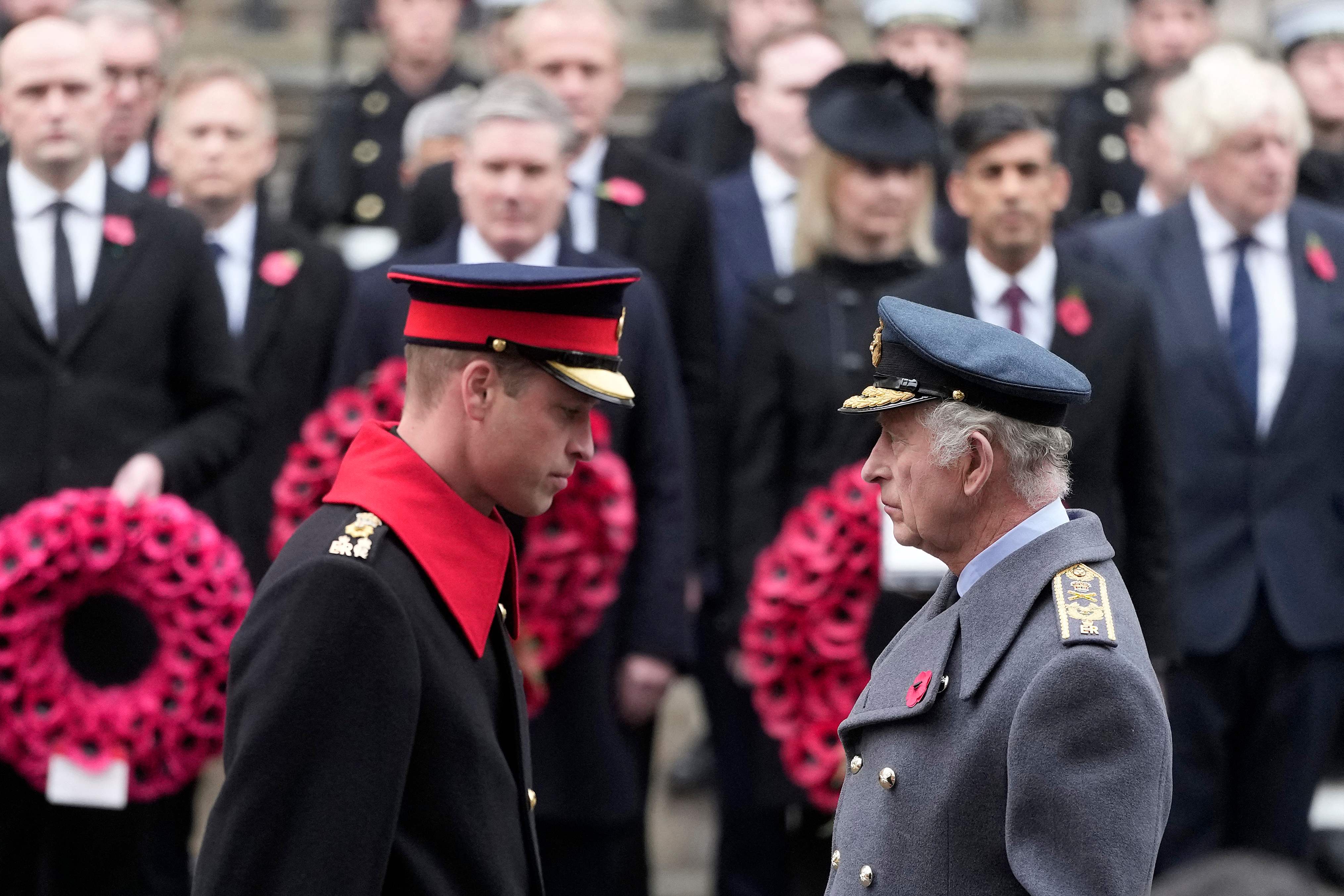 Prince William and King Charles attend the National Service of Remembrance at the Cenotaph on Whitehall in central London