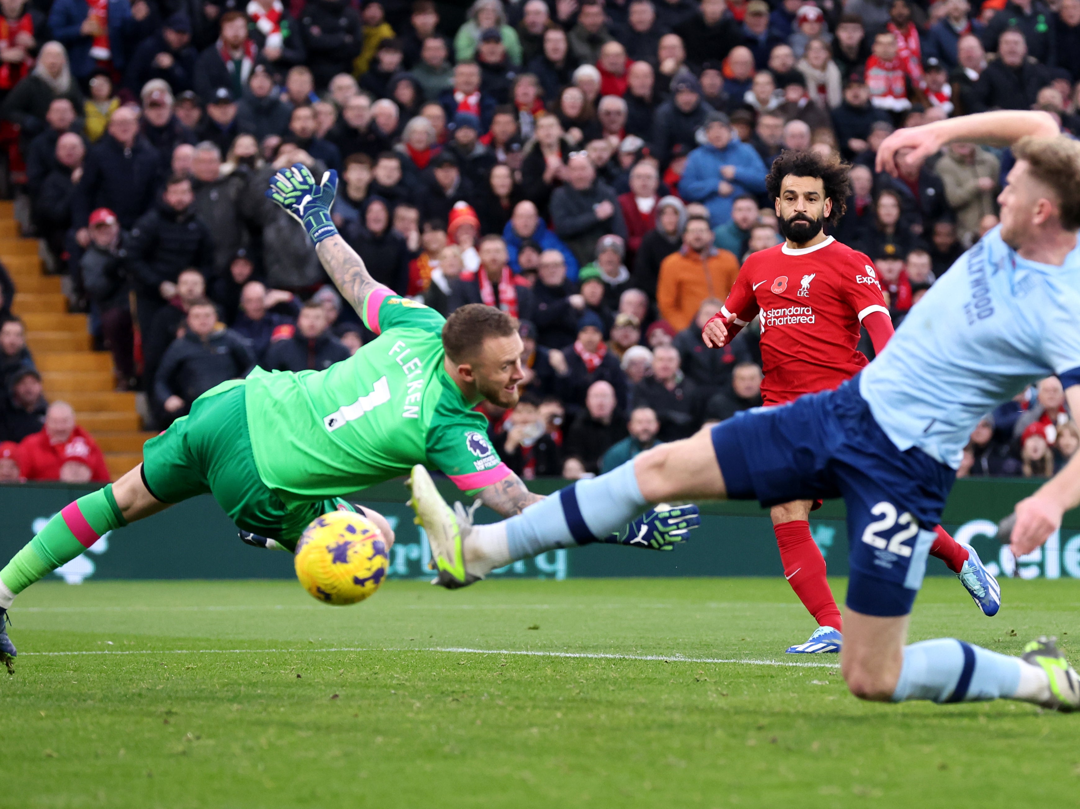 Salah slots his opening goal past Mark Flekken