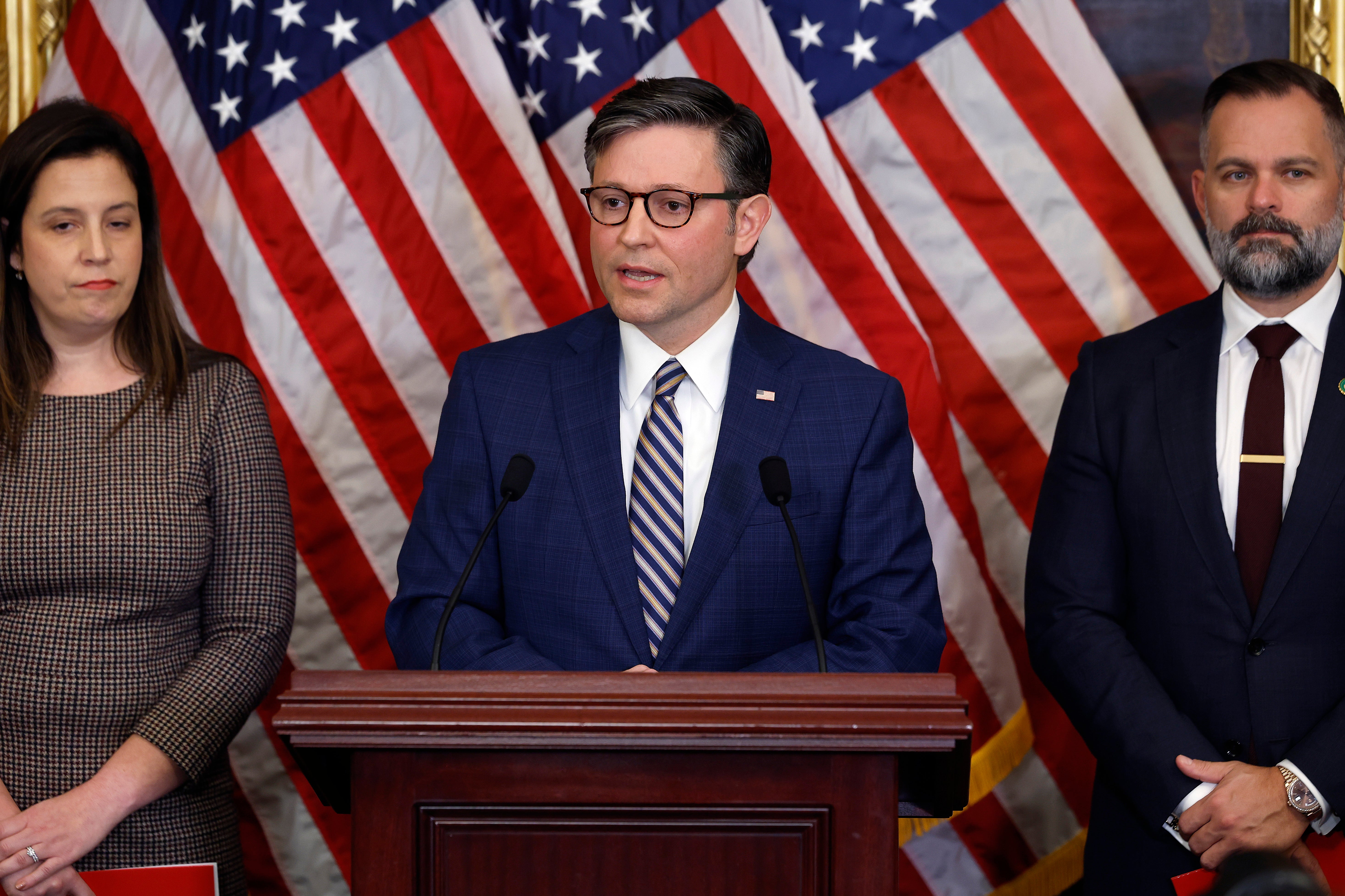 Speaker of the House Mike Johnson at a GOP press conference