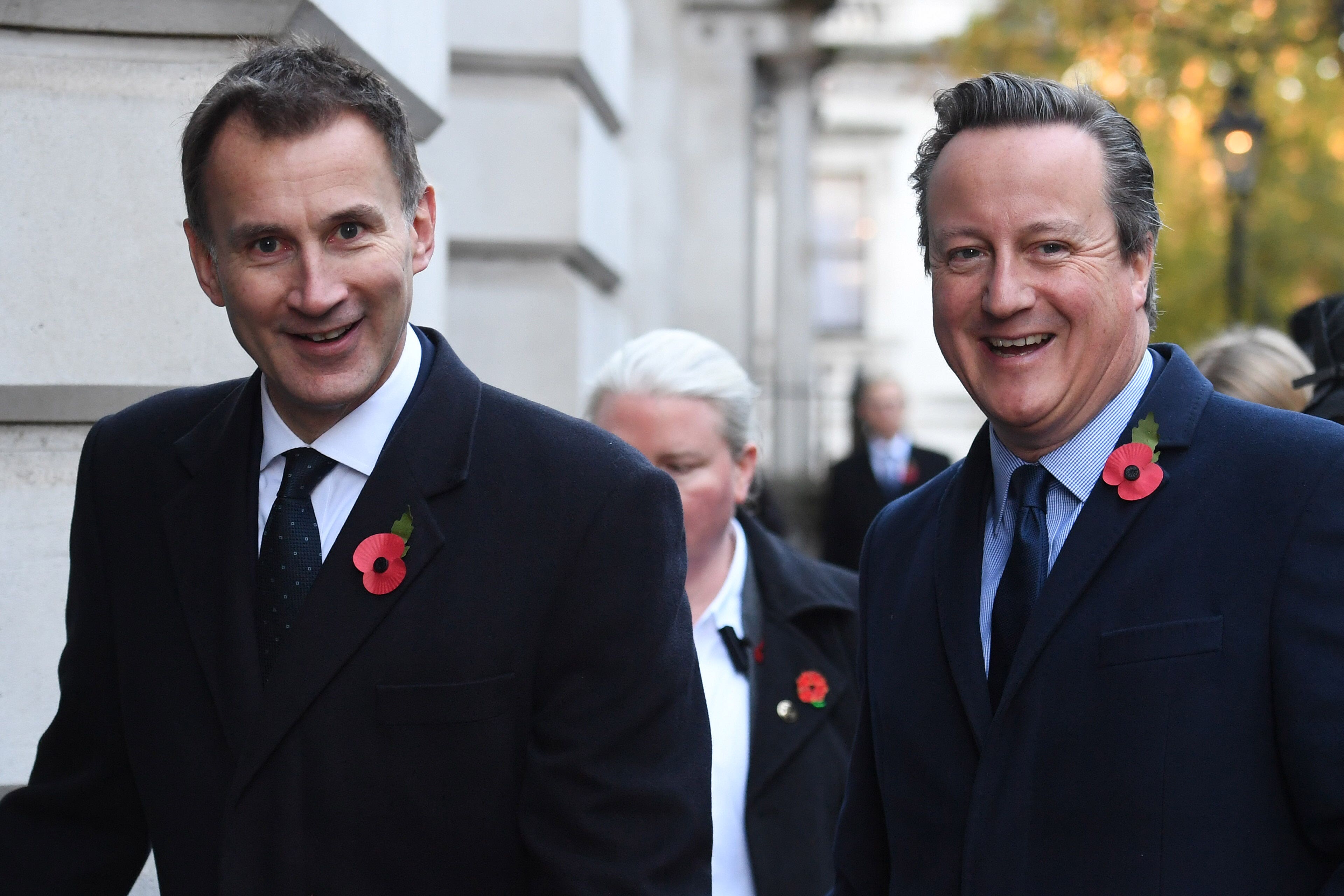 Jeremy Hunt and David Cameron walk through Downing Street (PA)