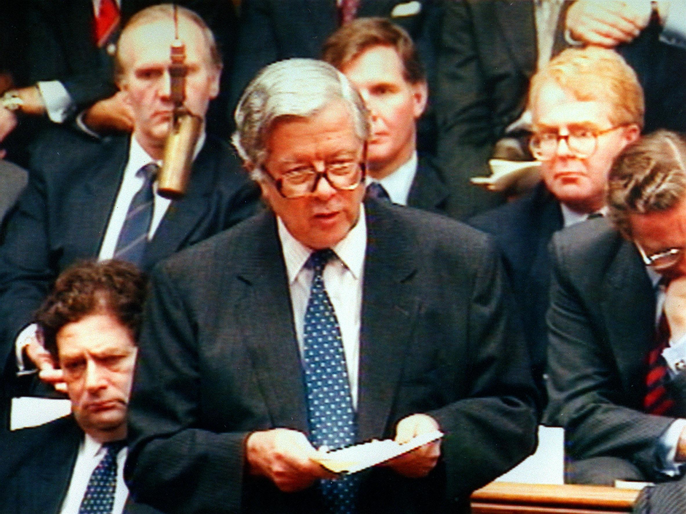 Sir Geoffrey Howe delivers his resignation speech to the House of Commons in November, 1990