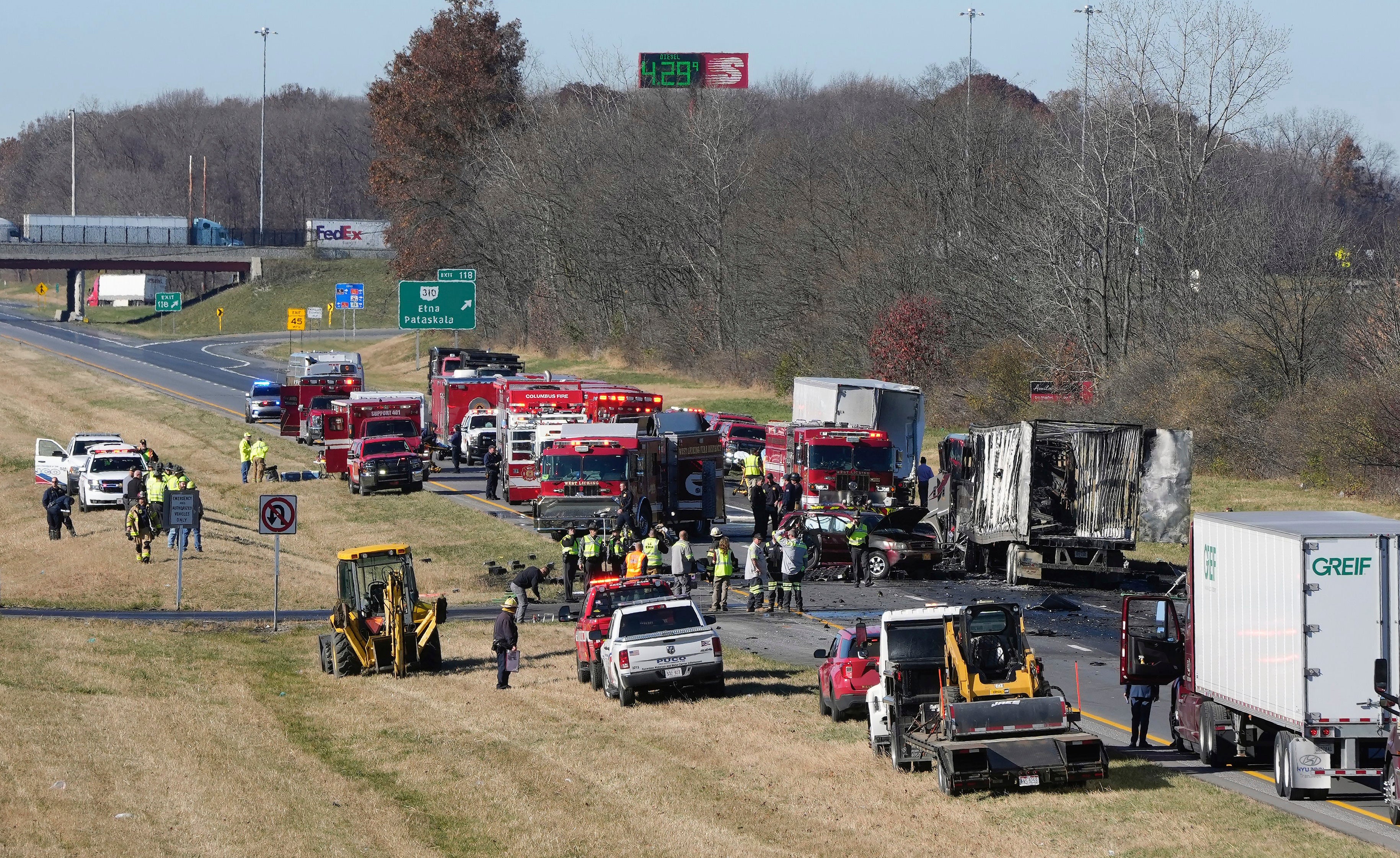 Both directions of Interstate 70 are closed in Licking County, Ohio, near the State Route 310 interchange after a fatal accident on Tuesday, Nov. 14, 2023.