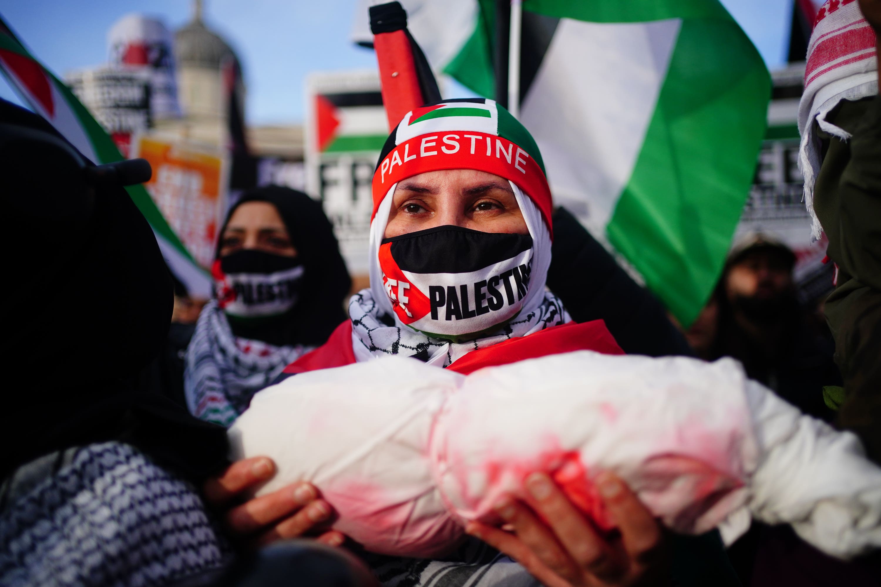 A protester a rally in Trafalgar Square, London (Victoria Jones/PA Wire)