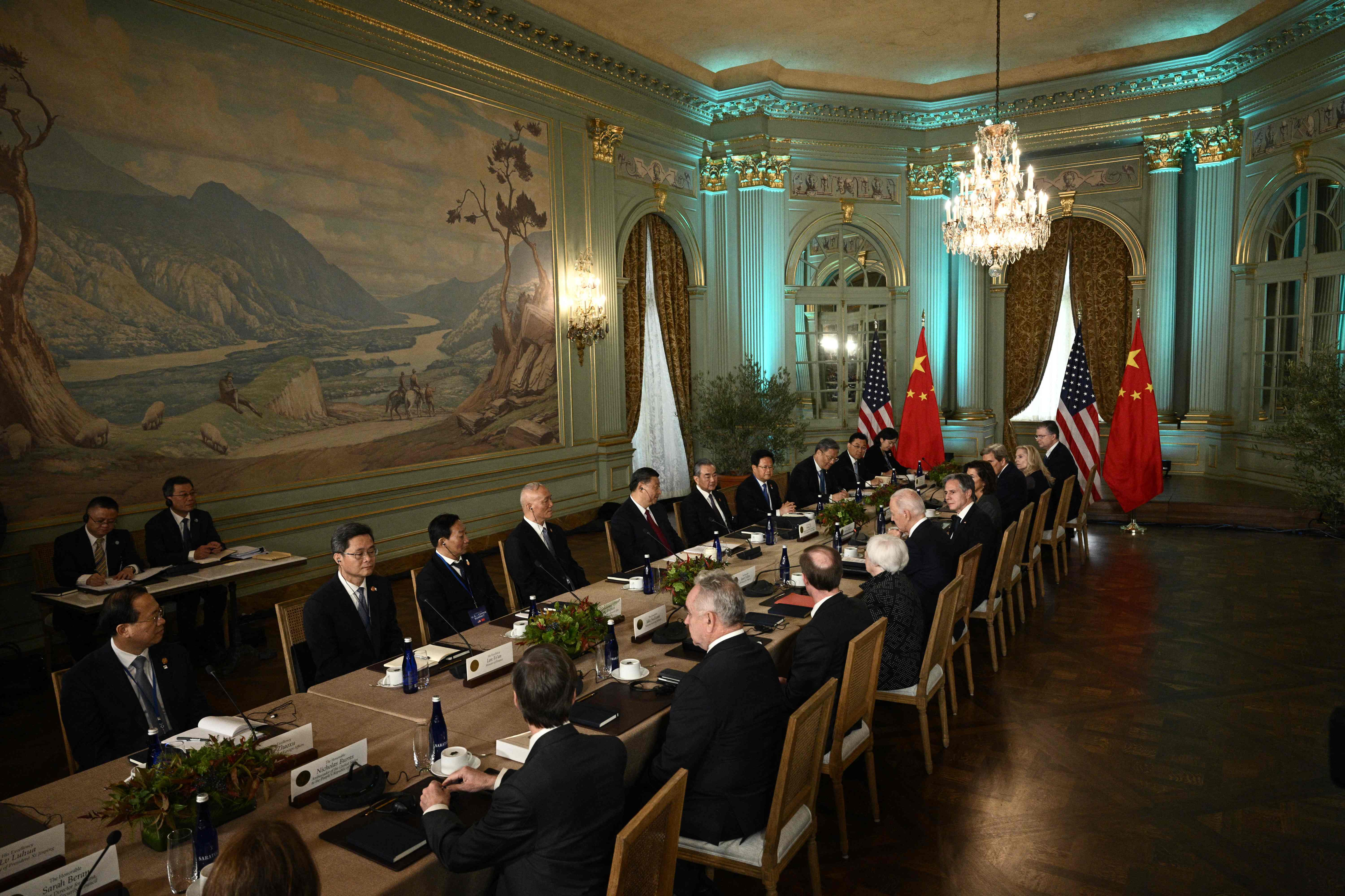 US President Joe Biden meets with Chinese President Xi Jinping during the Asia-Pacific Economic Cooperation (APEC) Leaders' week in Woodside, California on November 15, 2023