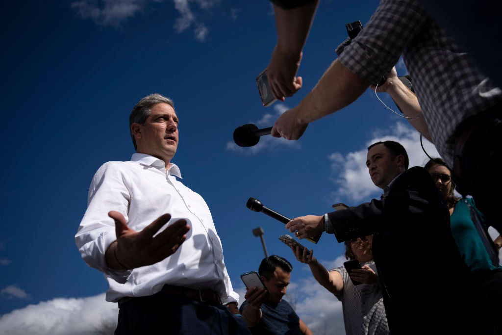 Former Ohio congressman Tim Ryan speaks to reporters