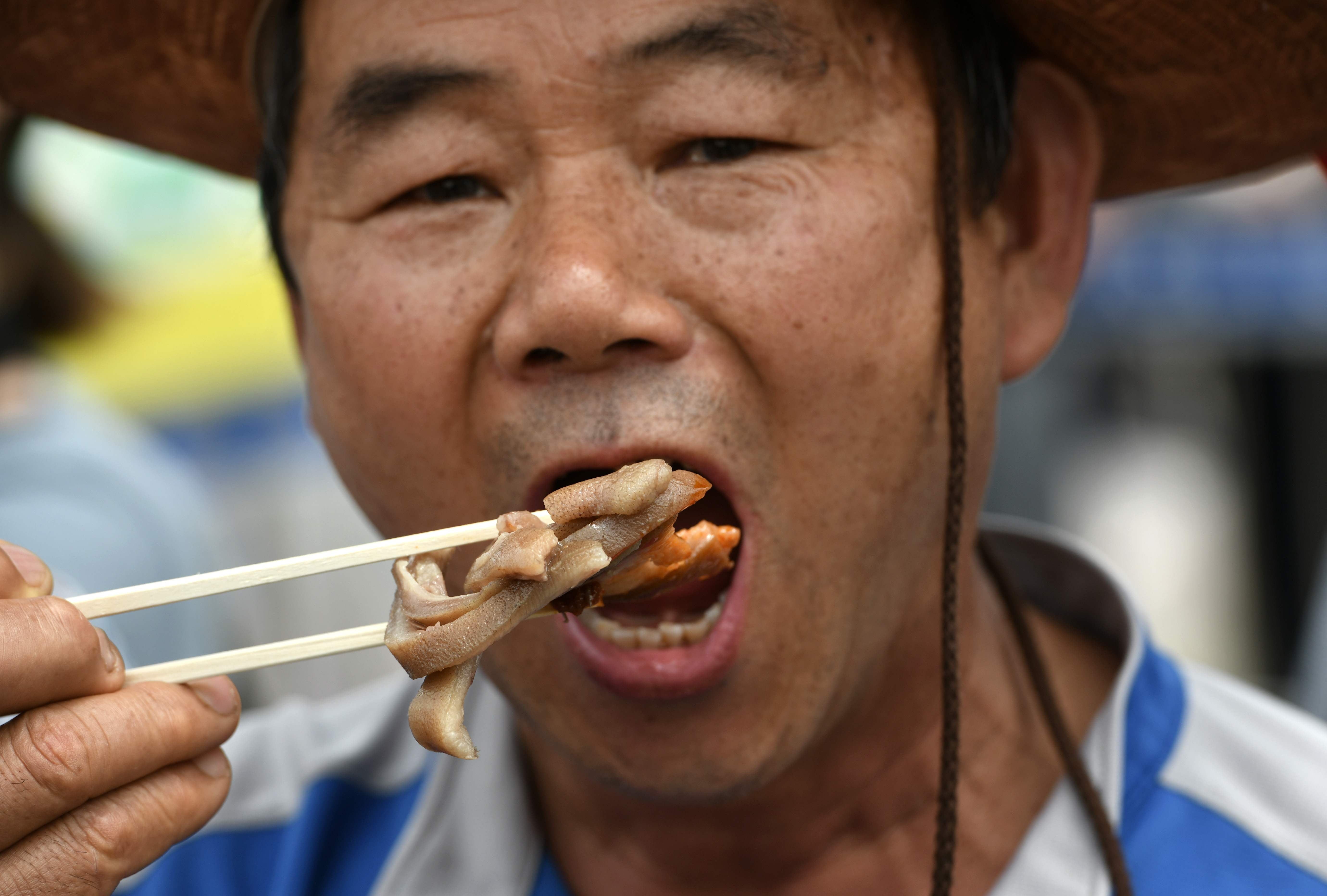 A South Korean dog farmer protests against his government’s plans to outlaw the canine meat trade