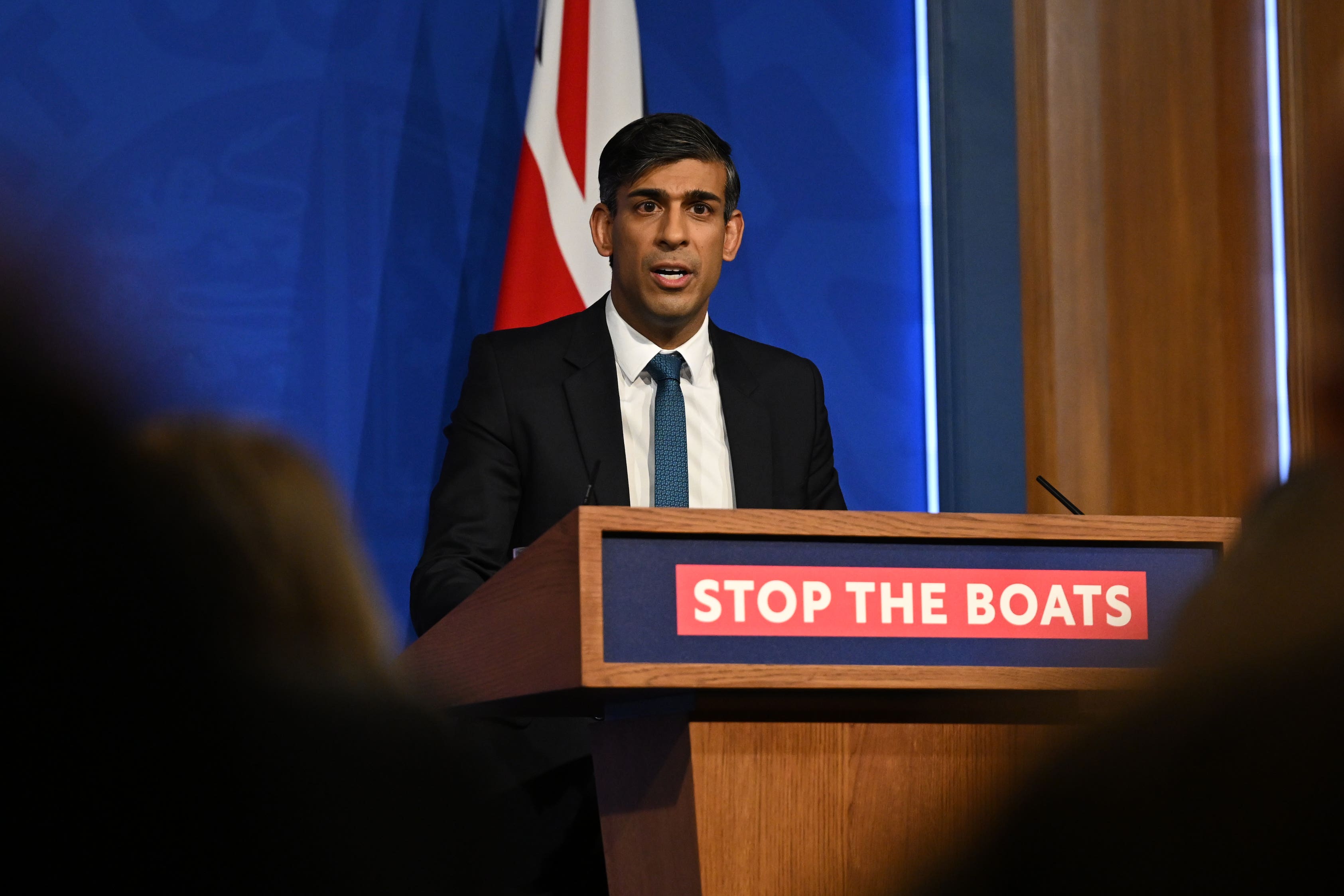 Prime Minister Rishi Sunak holds a press conference in Downing Street on the Rwanda plan (PA)