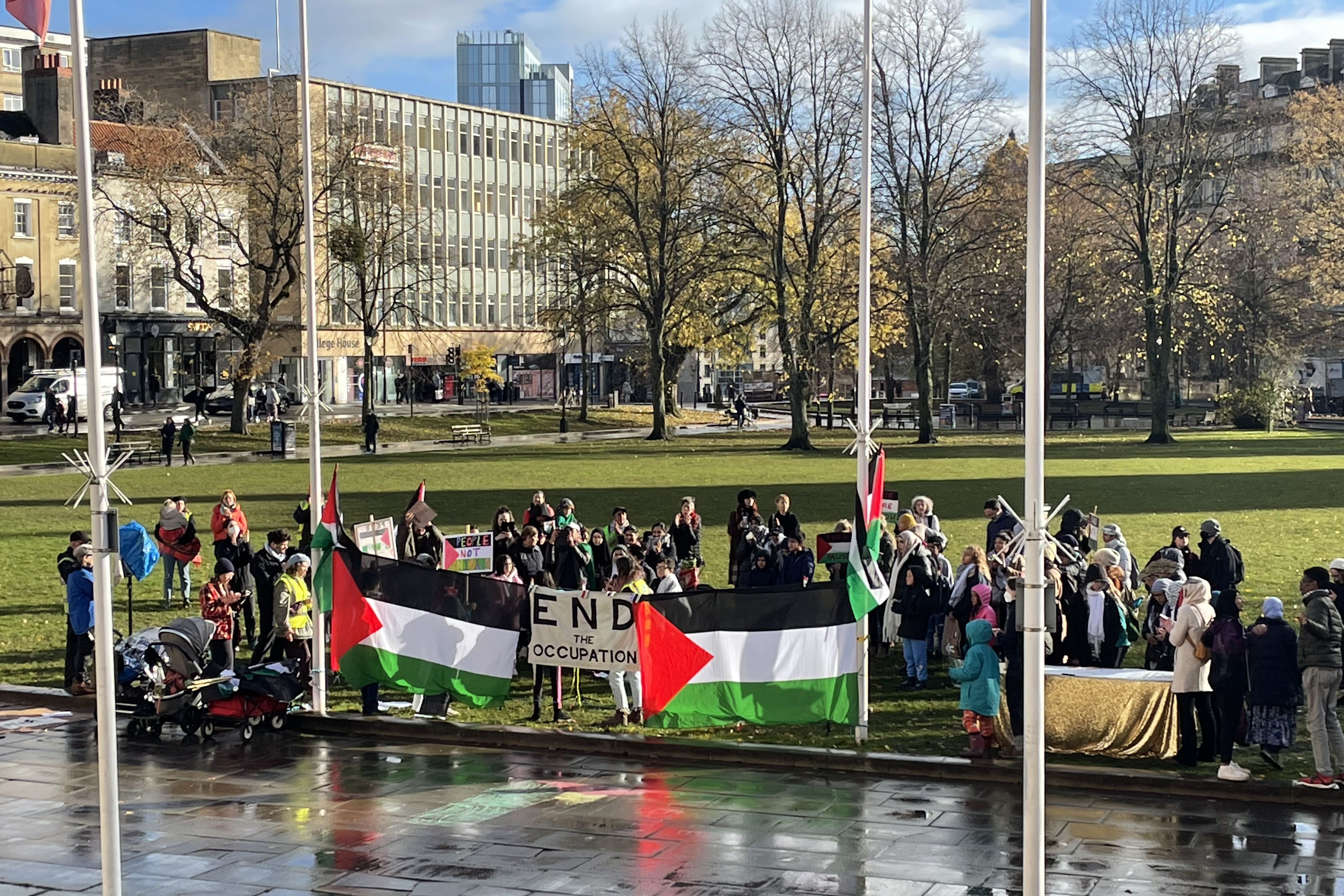 Schoolchildren in Bristol handed in a petition calling for a ceasefire in Gaza (Claire Hayhurst/PA)