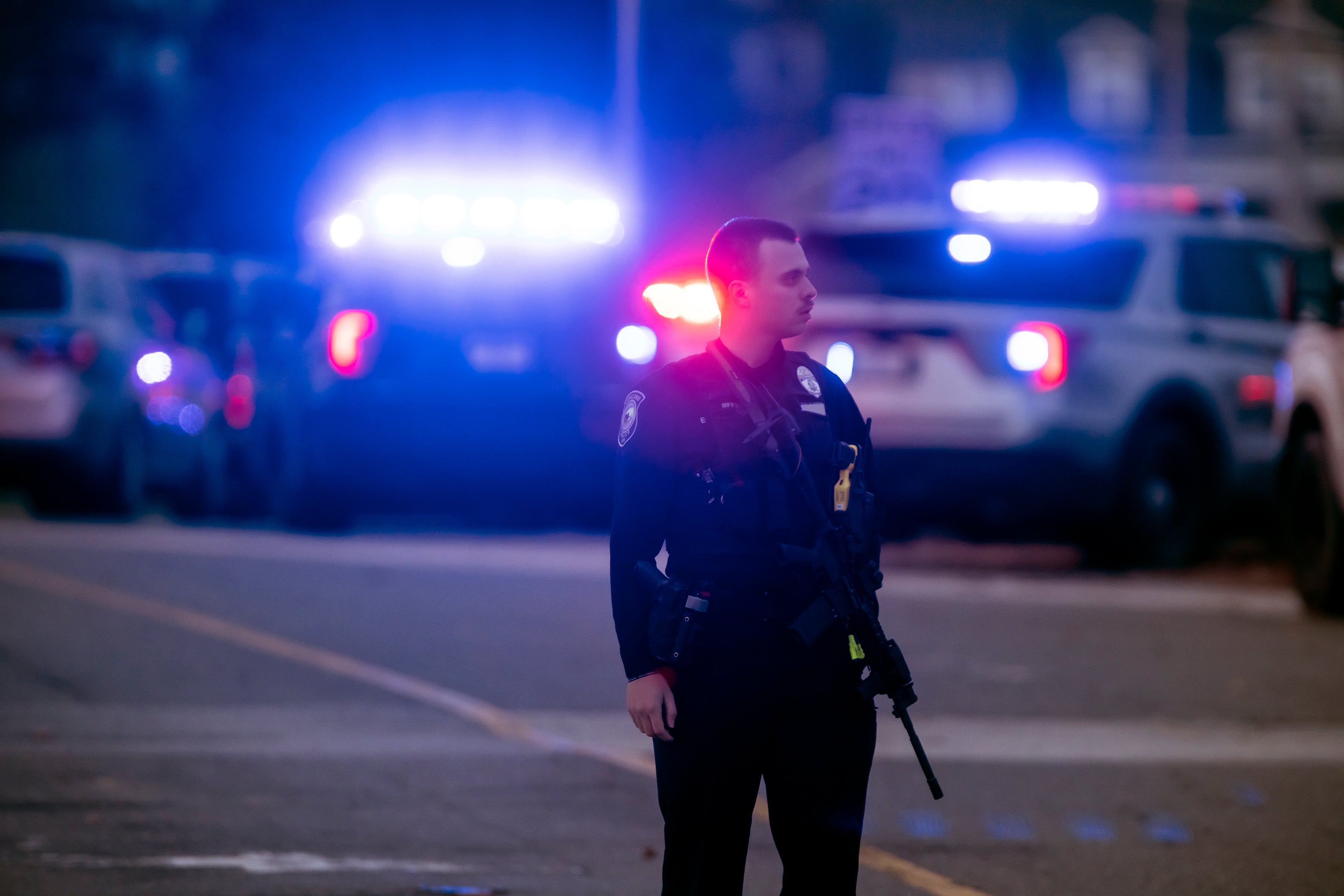 Police work at the scene of a shooting at New Hampshire Hospital