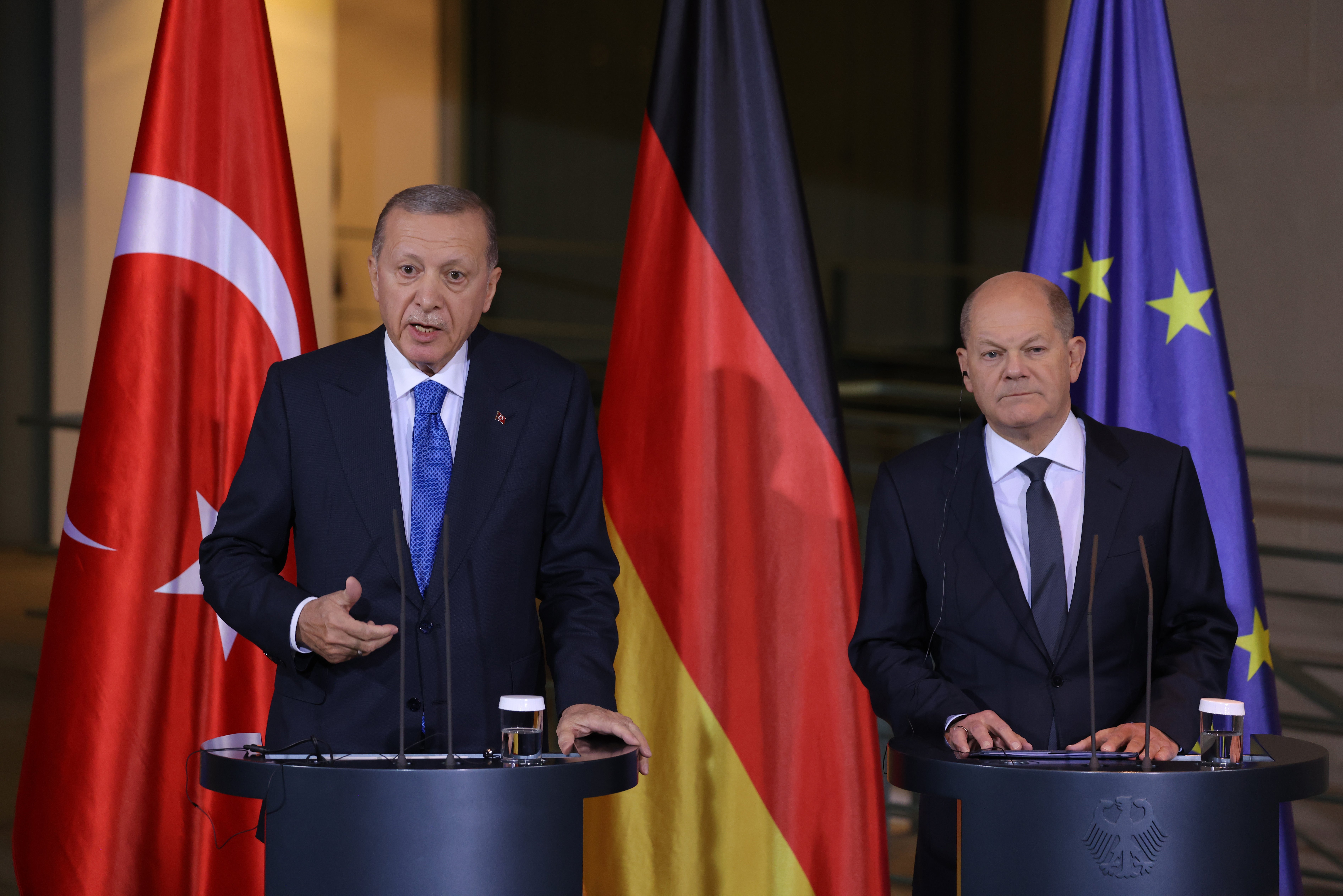 Turkish president Recep Tayyip Erdogan and German chancellor Olaf Scholz held talks in Berlin on Friday