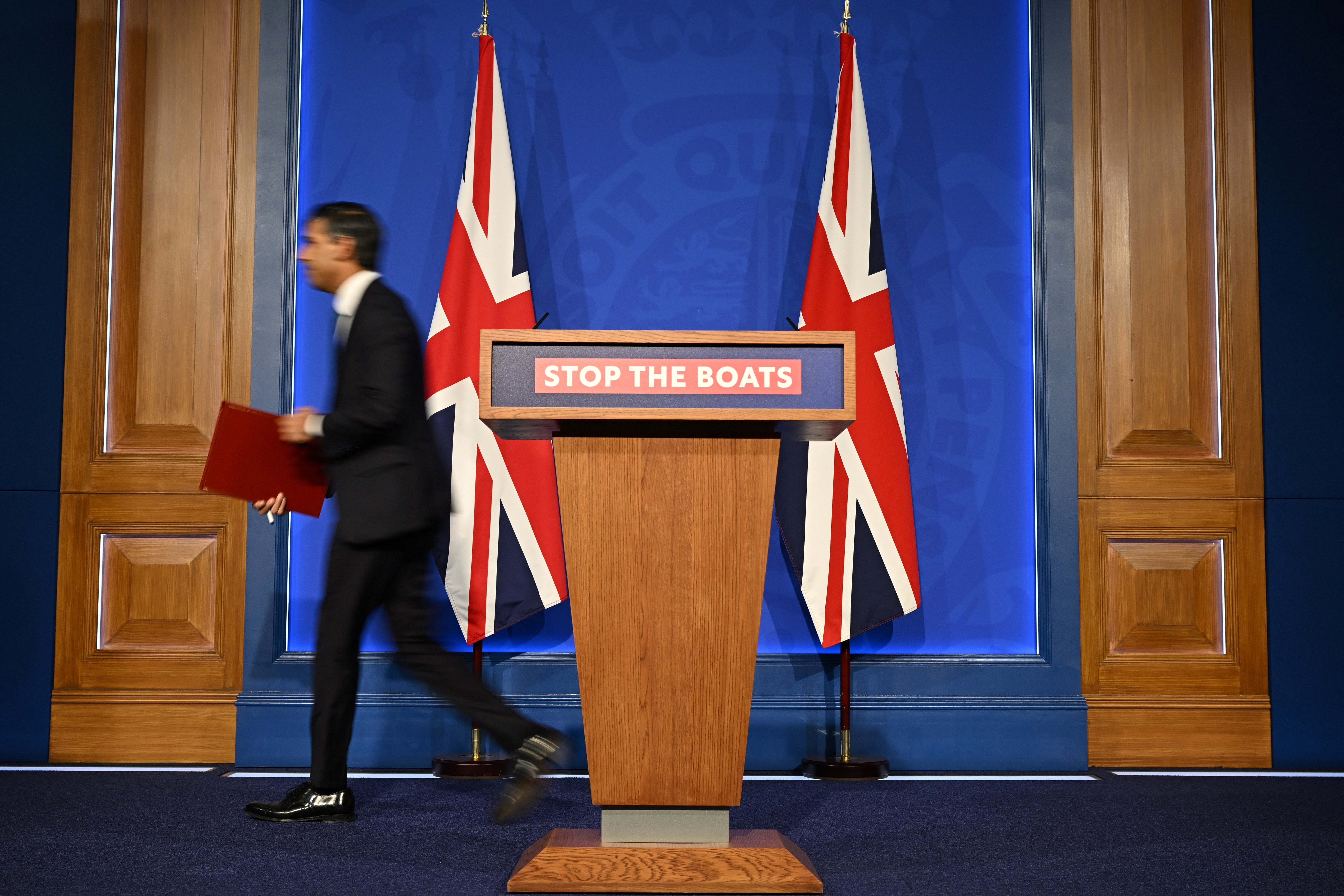 Rishi Sunak at a press conference on the Rwanda plan this week