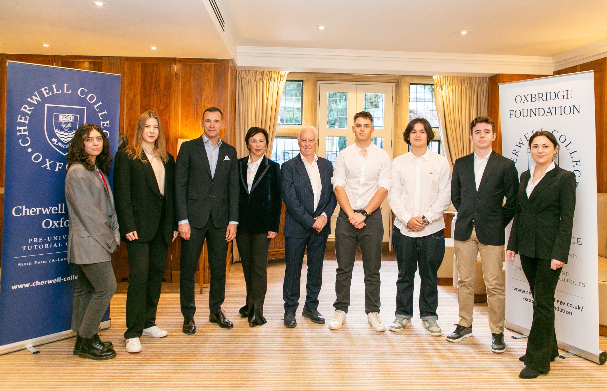 Shevchenko with founders and students of the Oxbridge Foundation, which enrols gifted Ukrainian teenagers on a one-year intensive programme