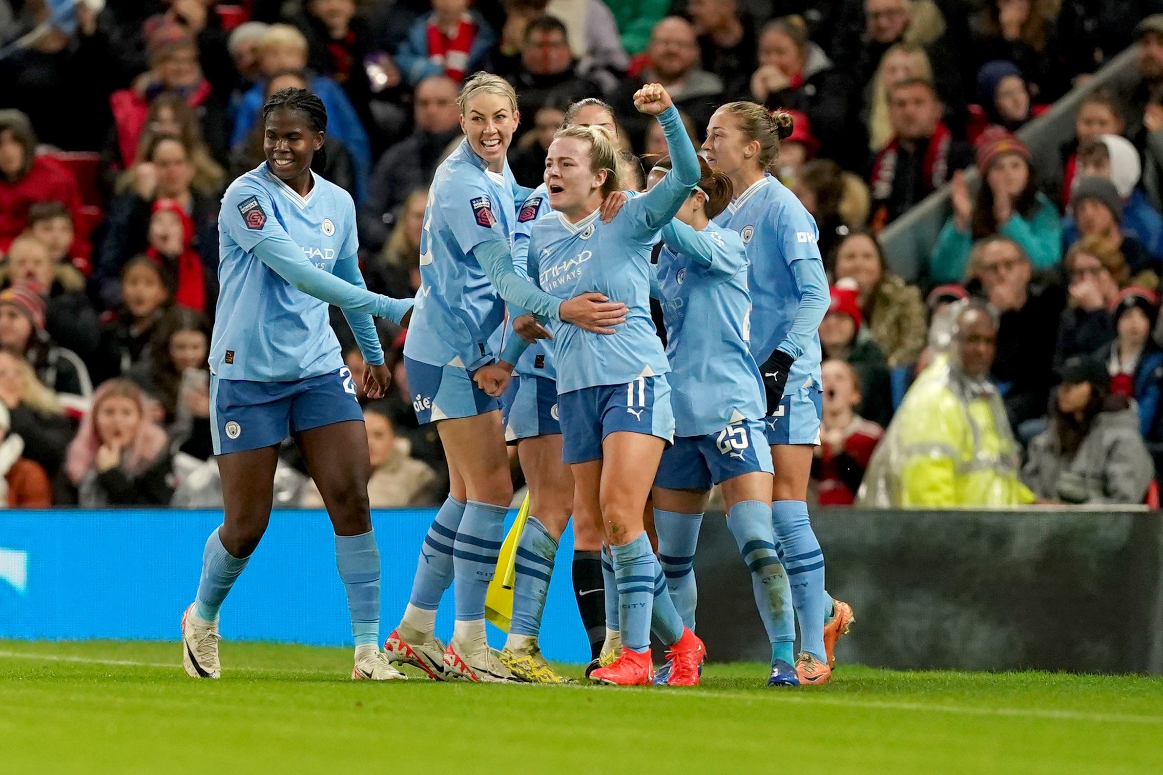 Manchester City came from a goal down to beat Manchester United at Old Trafford (Martin Rickett/PA)