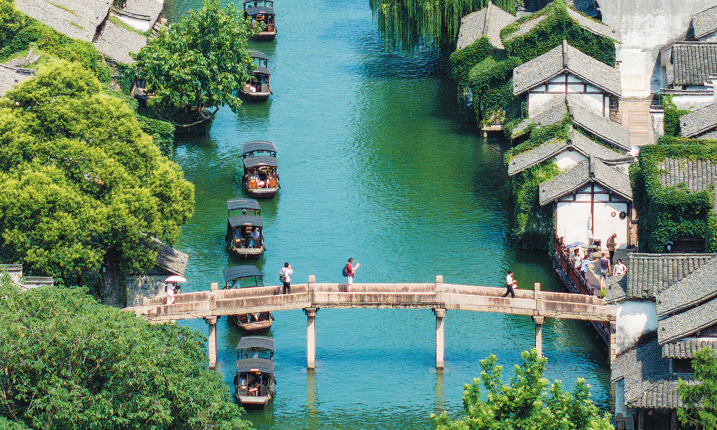 A bird’s-eye view of the water town of Wuzhen in Zhejiang province