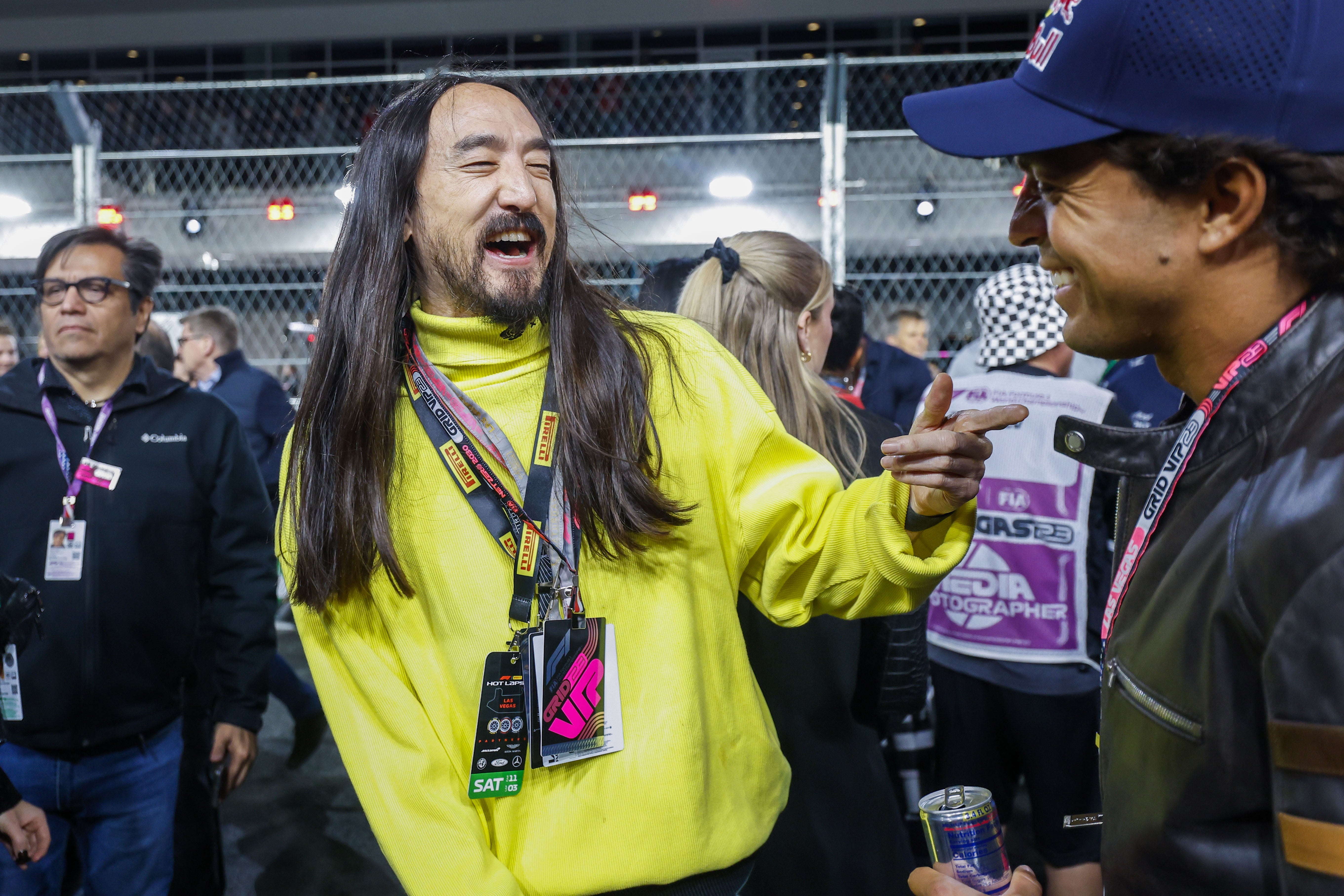 American DJ and music producer Steve Aoki on the grid prior to the Vegas race