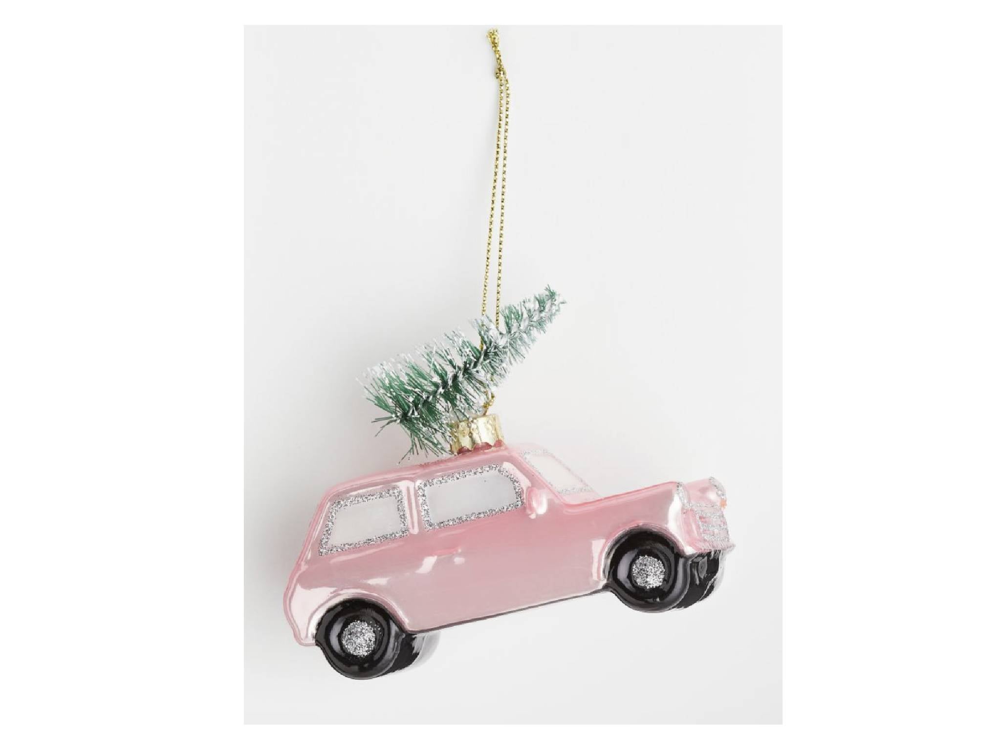 H&M Home glass Christmas tree decoration, light pink car