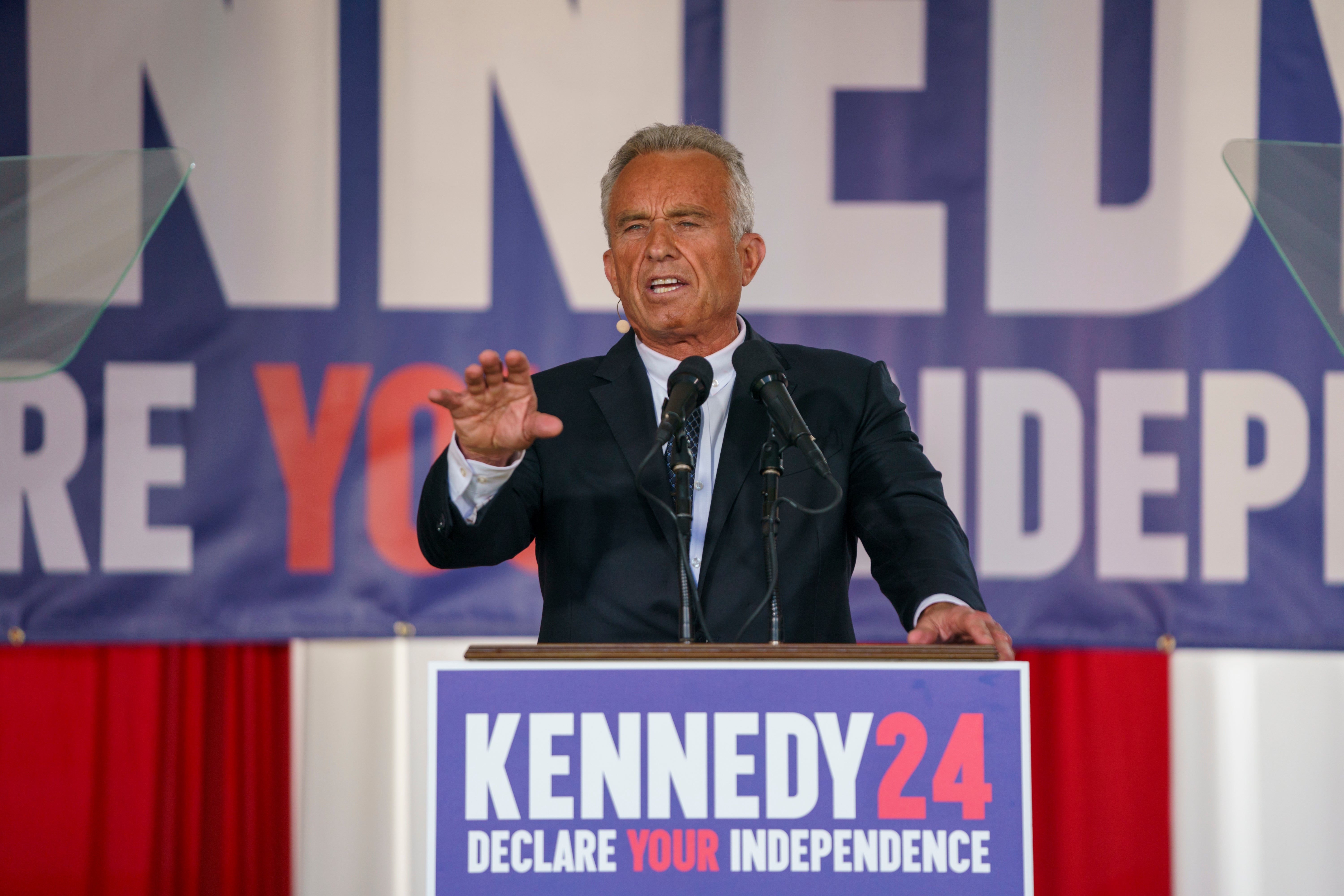 Presidential Candidate Robert F. Kennedy Jr. makes a campaign announcement at a press conference on 9 October 2023