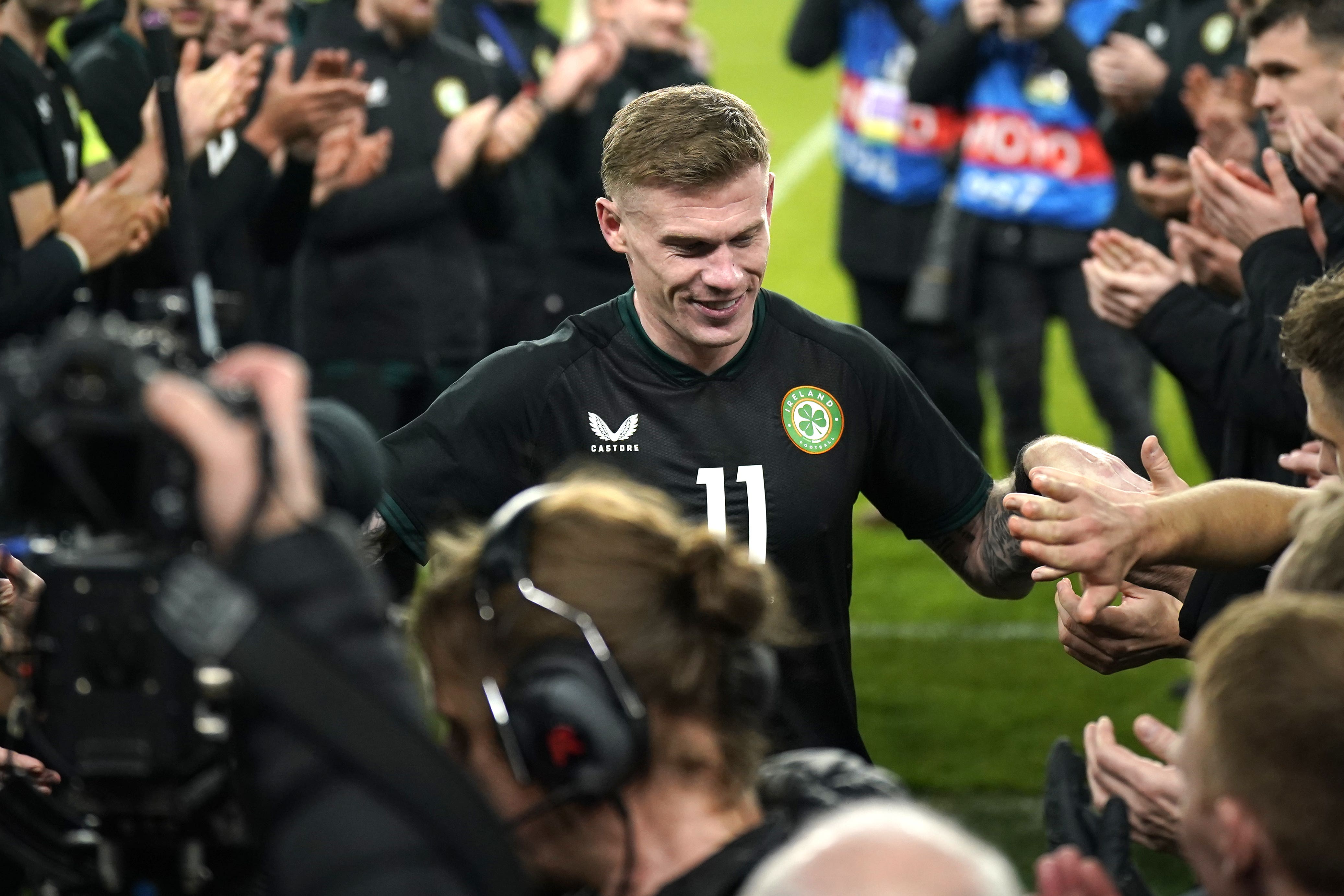 Republic of Ireland’s James McClean is given an guard of honour (Niall Carson/PA)