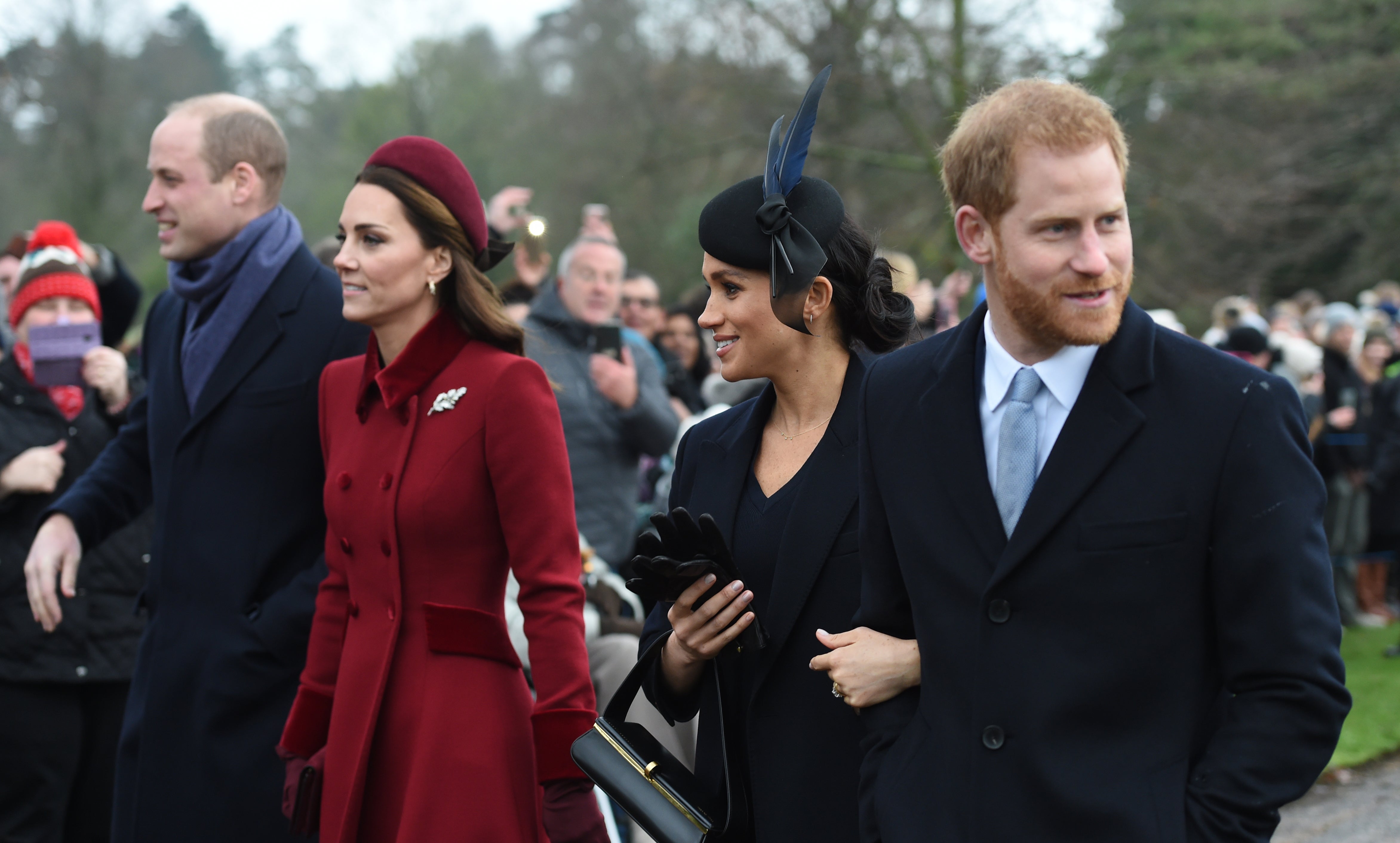 Prince William, Kate (L), pictured with Harry and Meghan in 2018