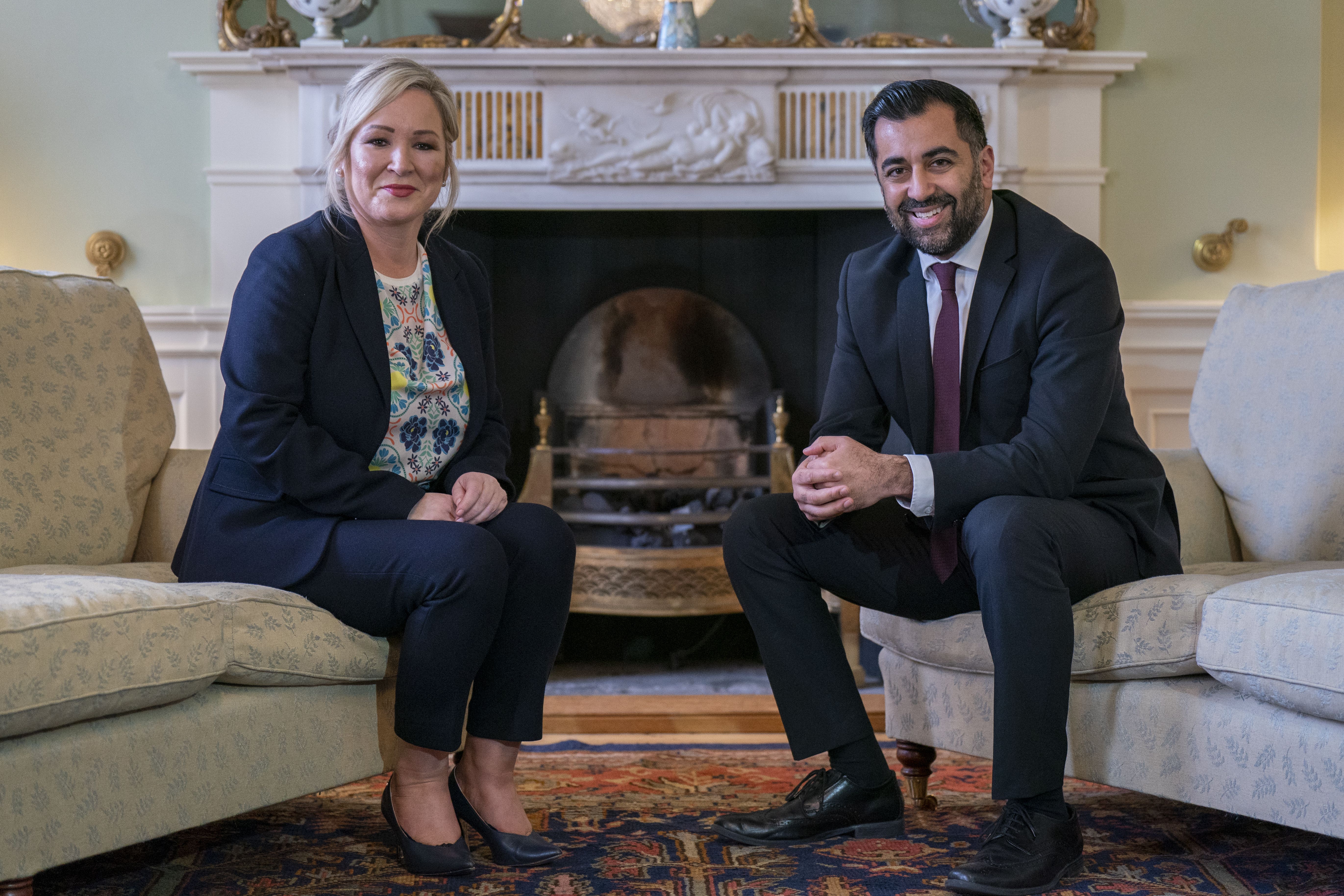 Scottish First Minister Humza Yousaf welcomes Sinn Fein vice-president Michelle O’Neill to Bute House, Edinburgh (Jane Barlow/PA)