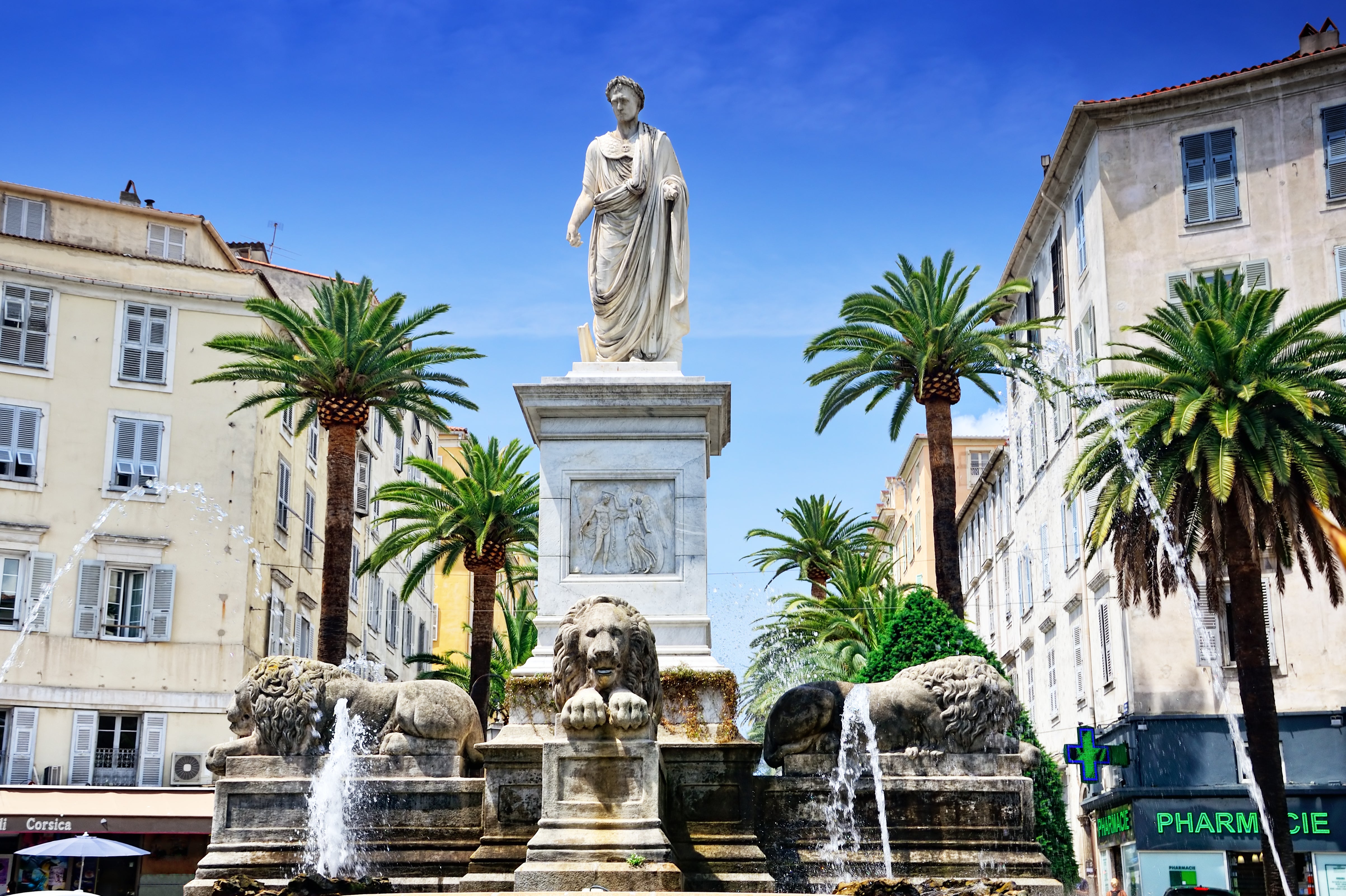 Napoleon, in Roman emperor garb, standing tall in Ajaccio