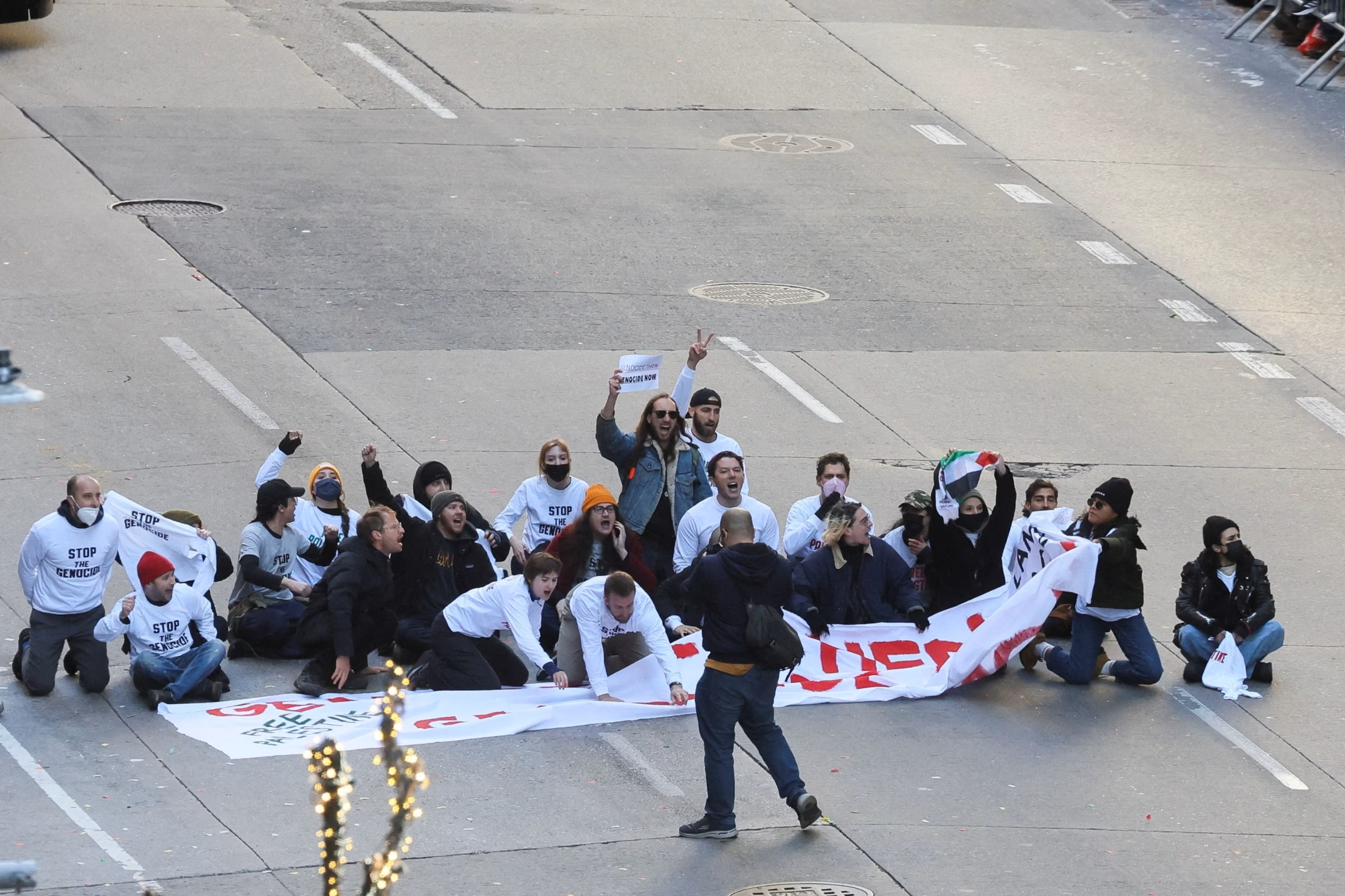 Pro-Palestine protestors at Macy’s Thanksgiving Day Parade