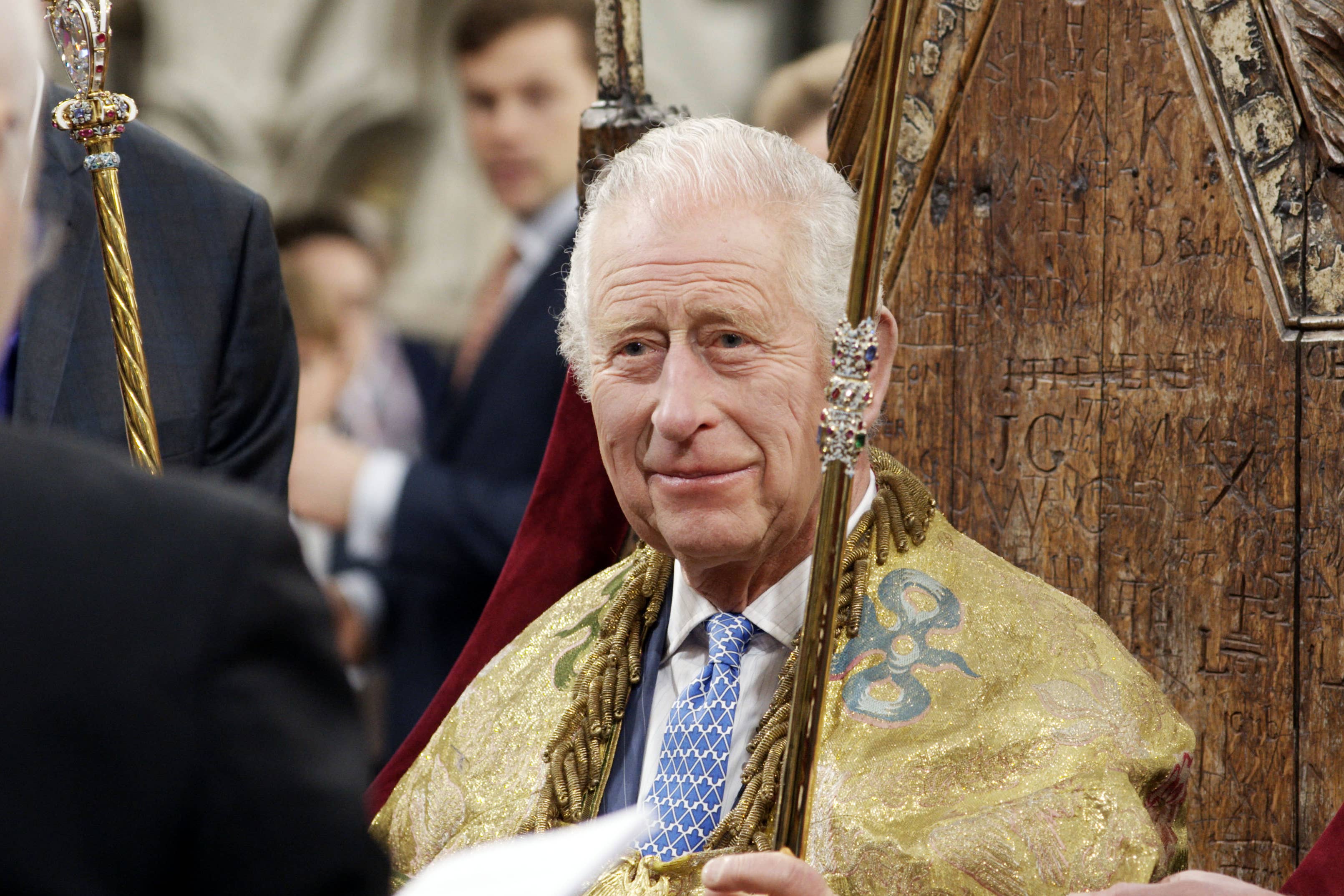 The King shown behind the scenes at a dress rehearsal for his coronation (BBC/Oxford Film and Television/PA)