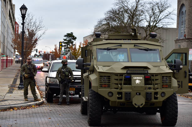 Homeland Security, Border Patrol, and local authorities block traffic to the Rainbow Bridge, one of four major crossings between the U.S. and Canada that is closed after a car crashed and exploded at the bridge on 22 November 2023