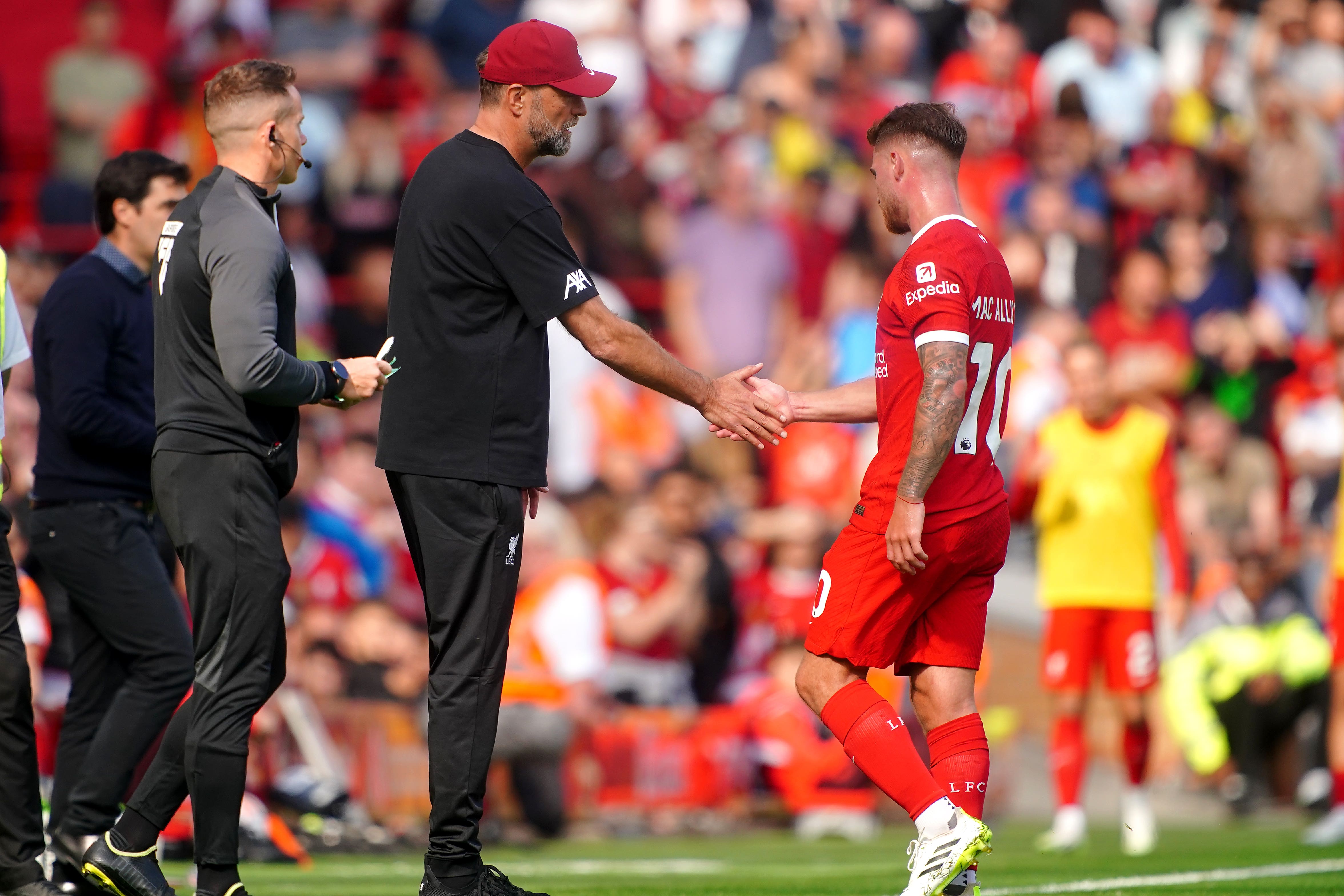 Jurgen Klopp feels Liverpool can reap additional benefit from having Alexis Mac Allister as a makeshift holding midfielder (Peter Byrne/PA)