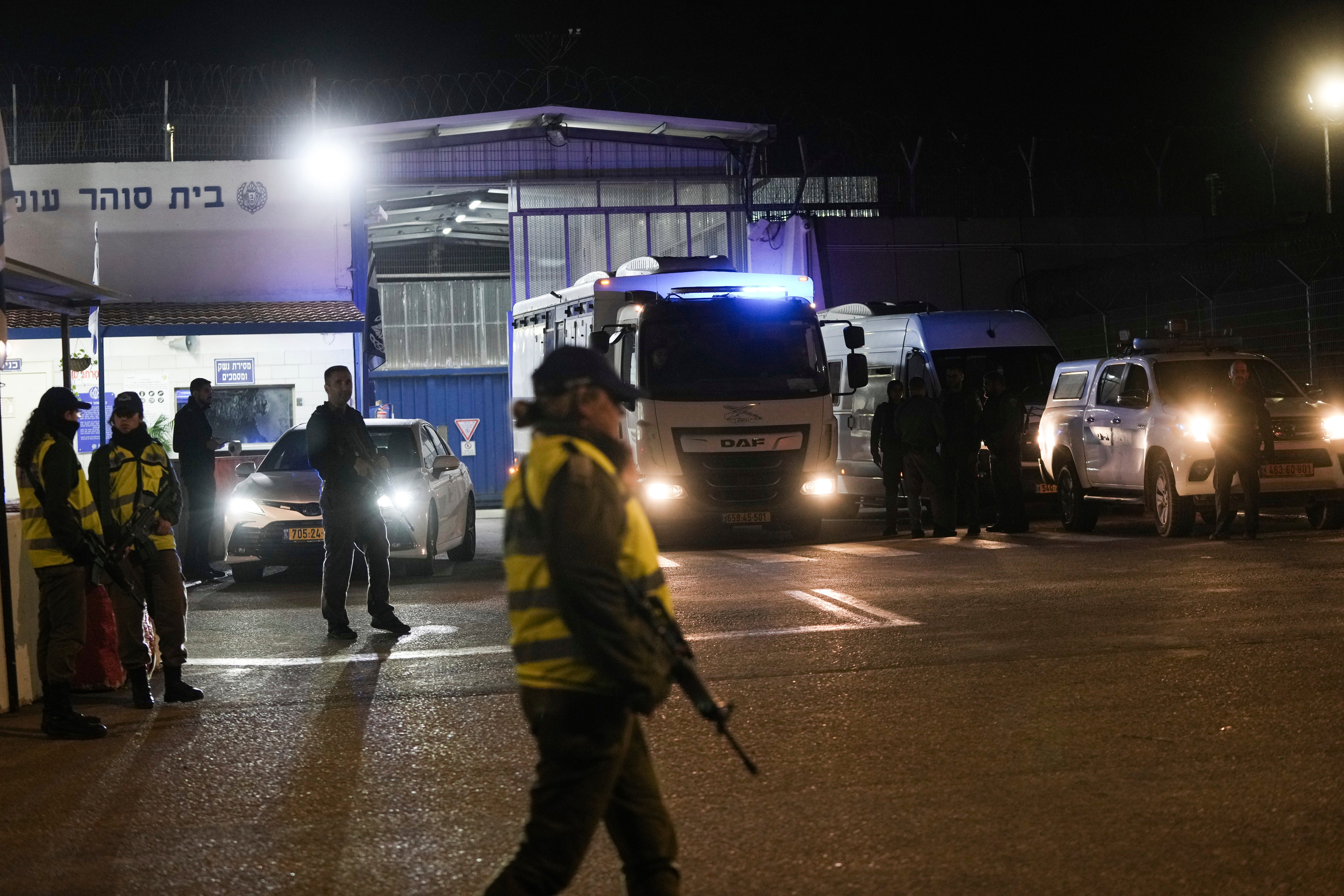 An Israeli prison transport vehicle carries Palestinian prisoners