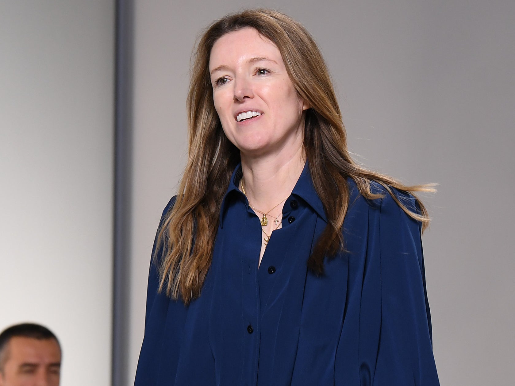 Fashion designer Clare Waight Keller acknowledges the applause of the audience after the Givenchy Womenswear Spring/Summer 2020 show