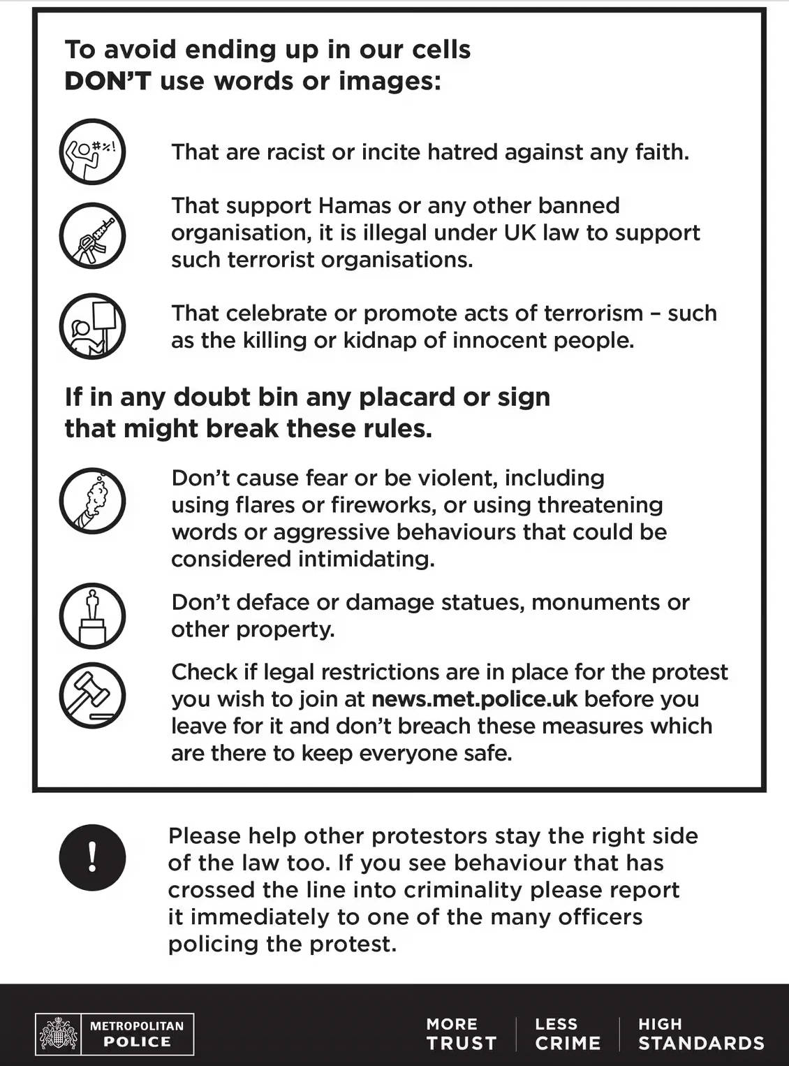 Officers are expected to share these leaflets across the route of the march