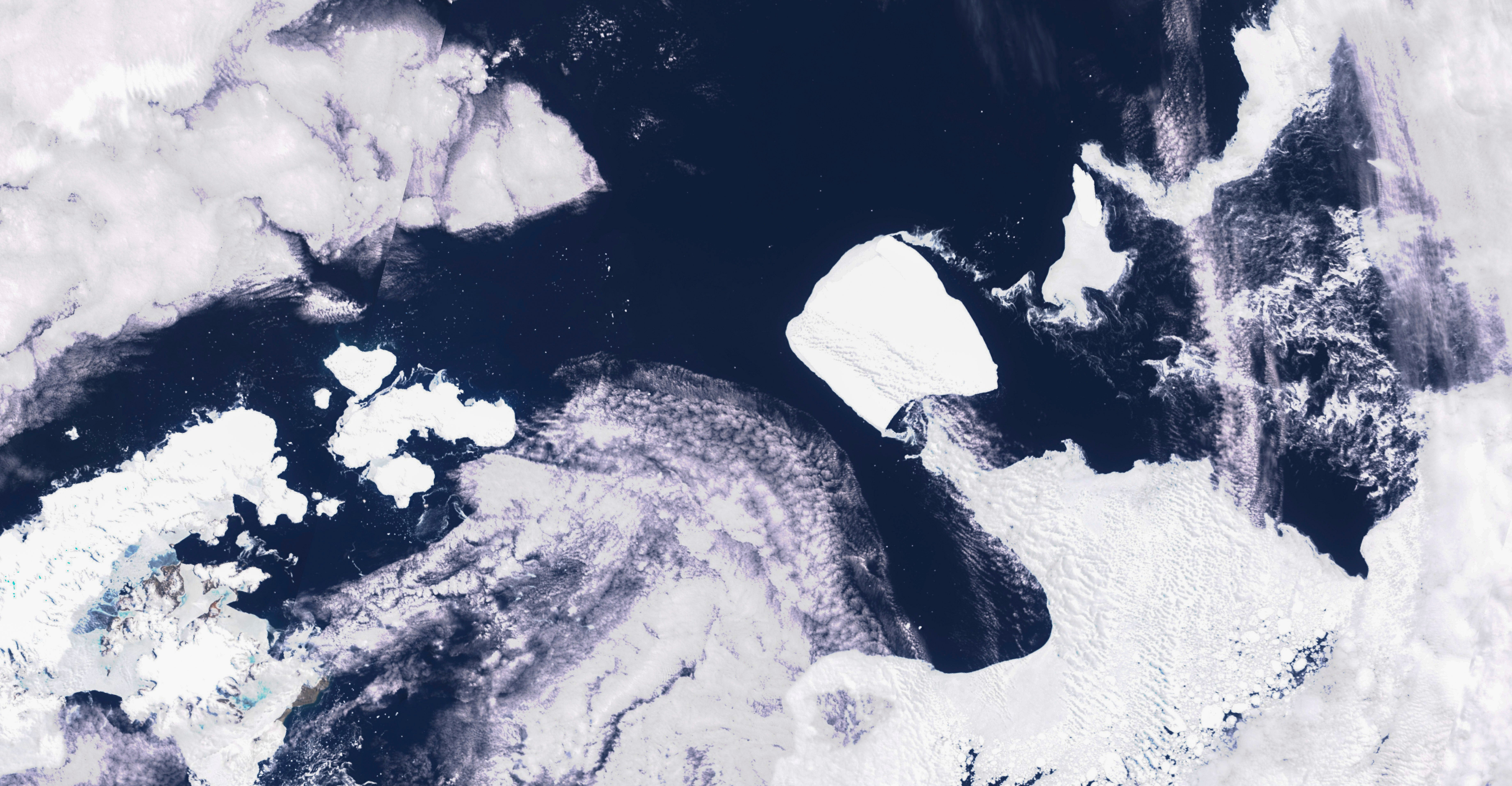 This images provided by Maxar Technologies shows the A23a iceberg moving through the sea sea near the Antarctica, on Wednesday 15 Nov 2023