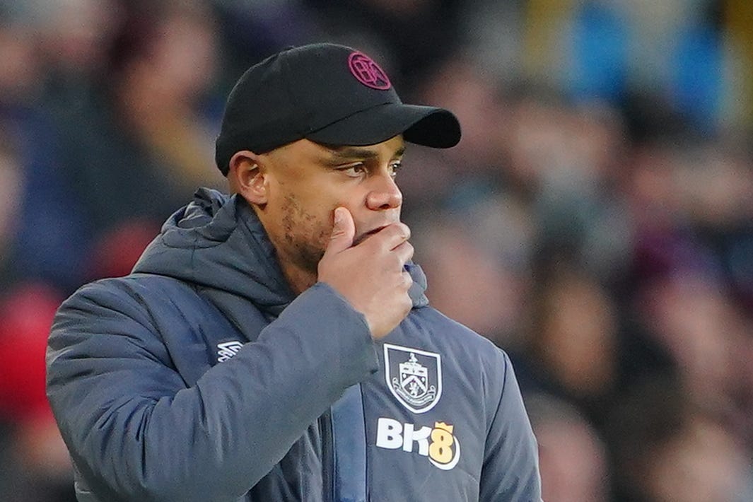 Vincent Kompany’s Burnley suffered a home defeat to West Ham on Saturday (Peter Byrne/PA)