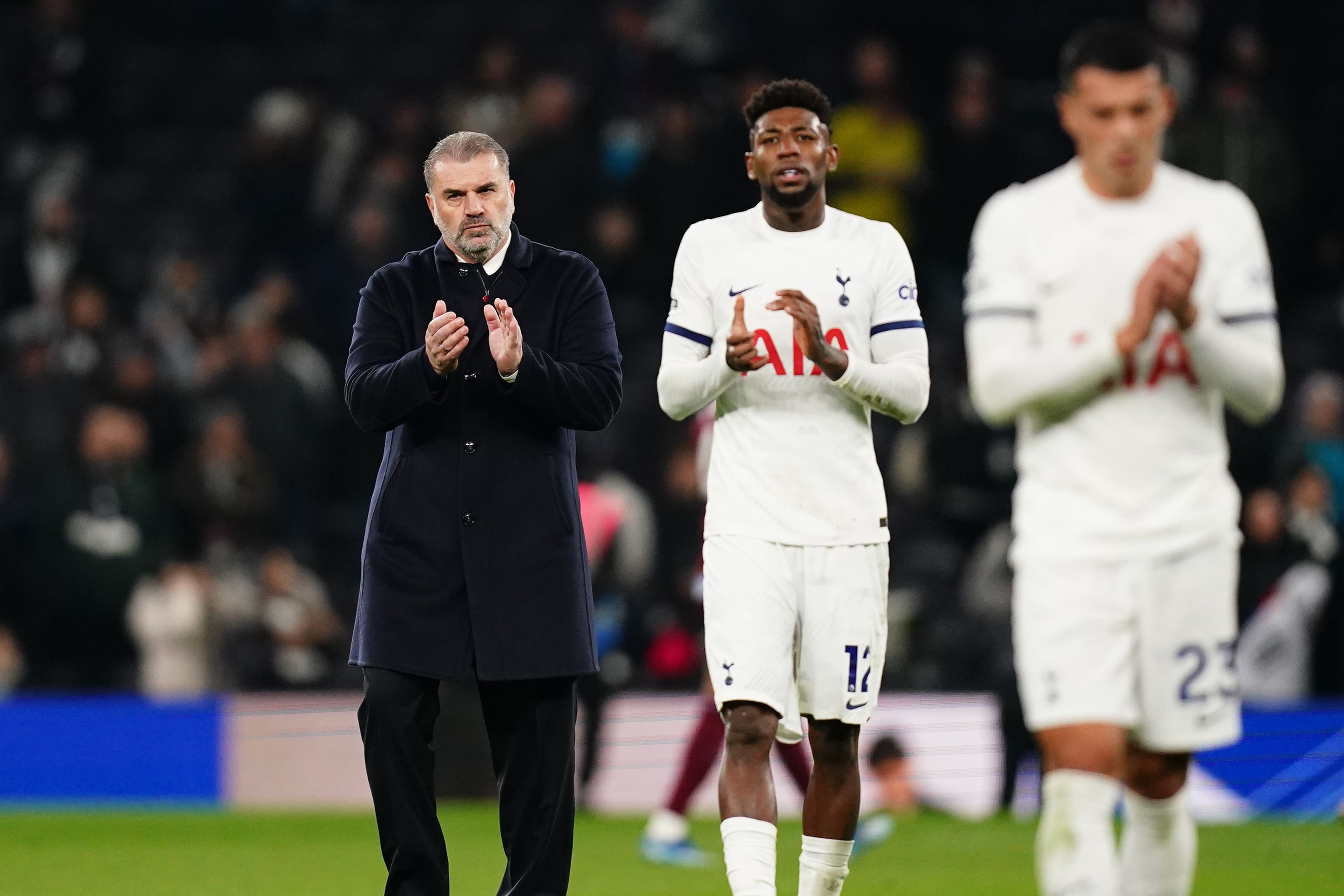 Ange Postecoglou applauds Tottenham fans after their 2-1 loss at home to Aston Villa (John Walton/PA)