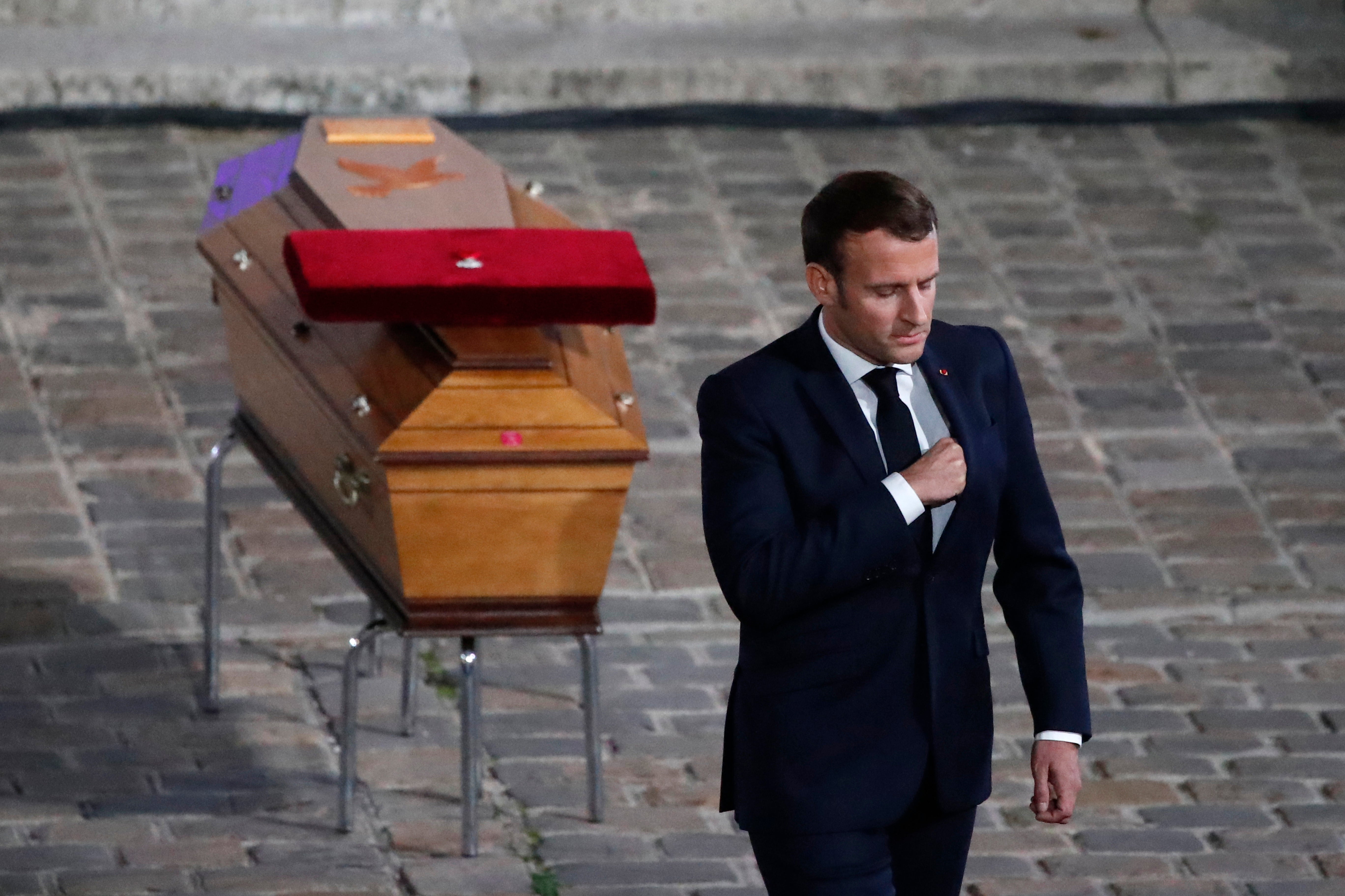 French president Emmanuel Macron at a national memorial event for Samuel Paty