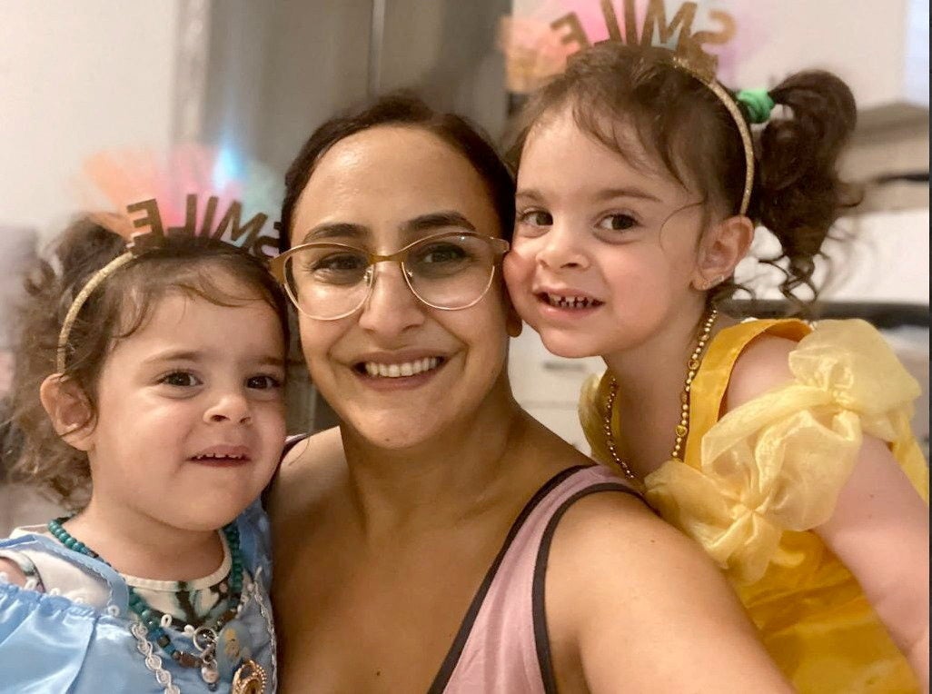 Sharon Aloni-Cunio, 34, Yuli Cunio, 3, and Emma Cunio, 3