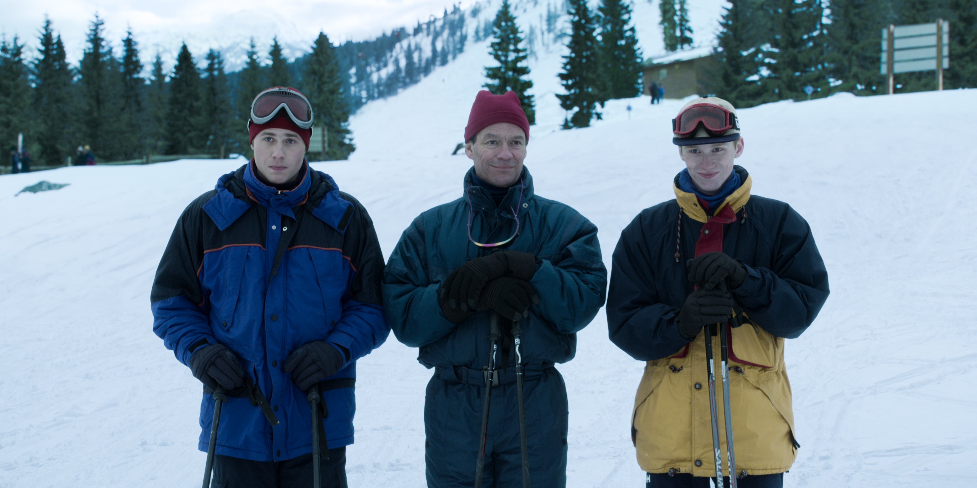 Dominic West’s Charles (centre) with sons William and Harry