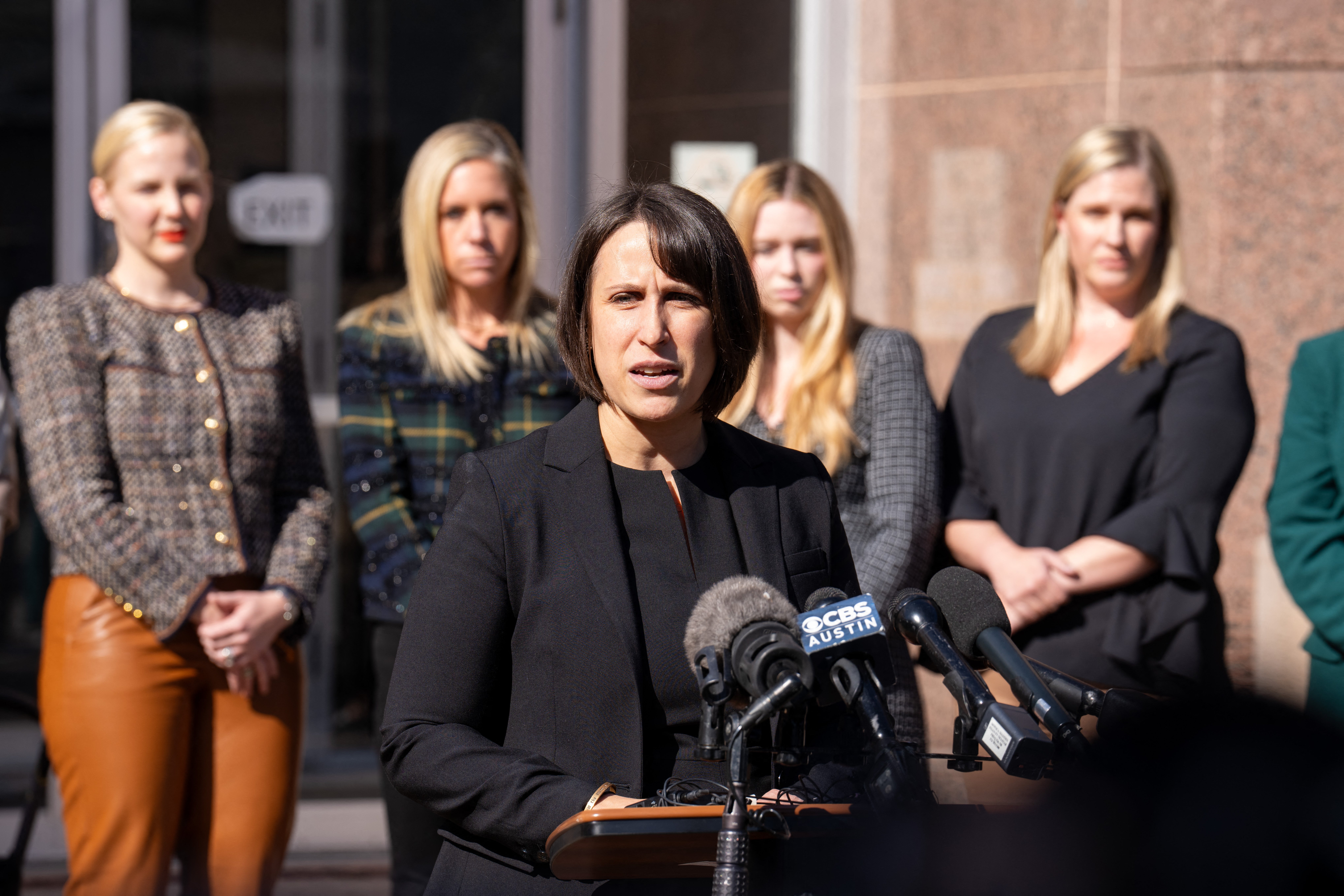 Molly Duane, senior staff attorney for the Center for Reproductive Rights, speaks outside the Texas Supreme Court on 28 November.