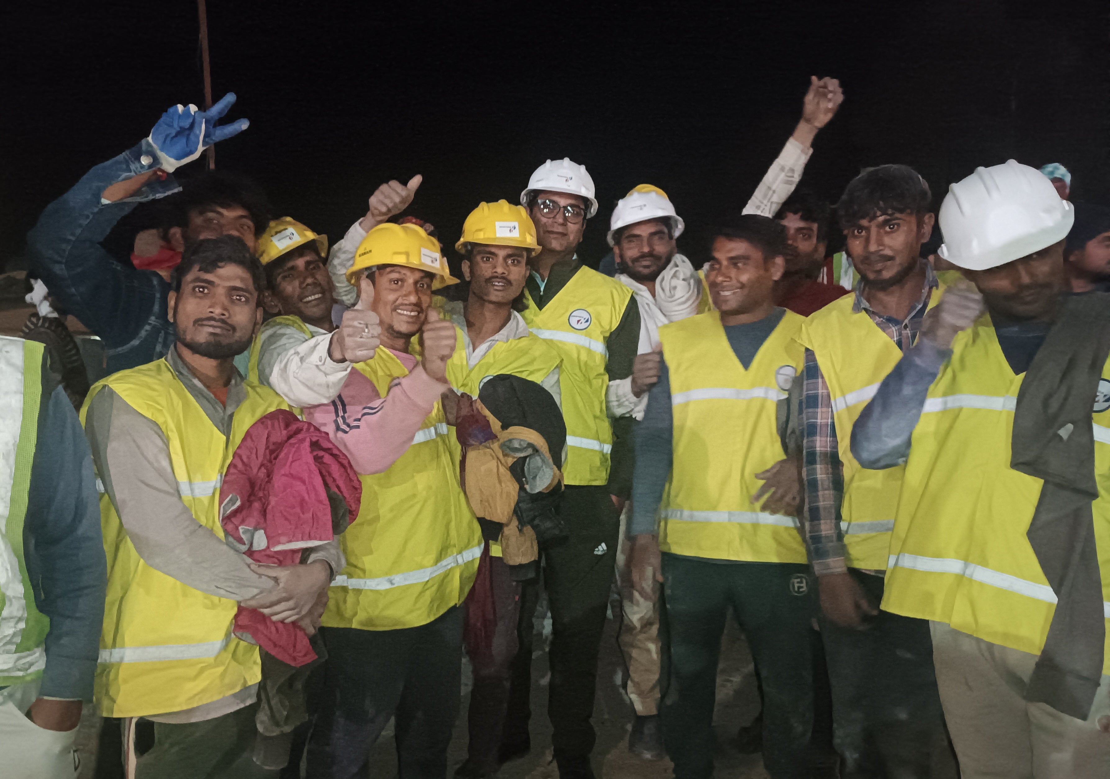 Workers following their rescue from inside the under-construction Silkyara tunnel on the Brahmakal Yamunotri National Highway in Uttarkashi