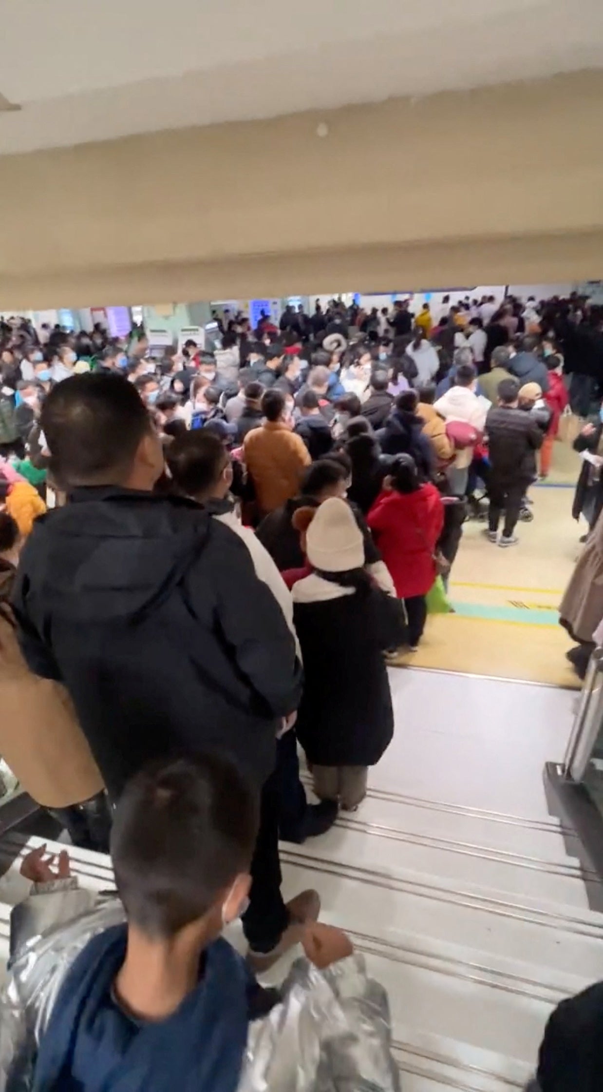 The overcrowded second floor of the Beijing Children’s Hospital, in the Xicheng district