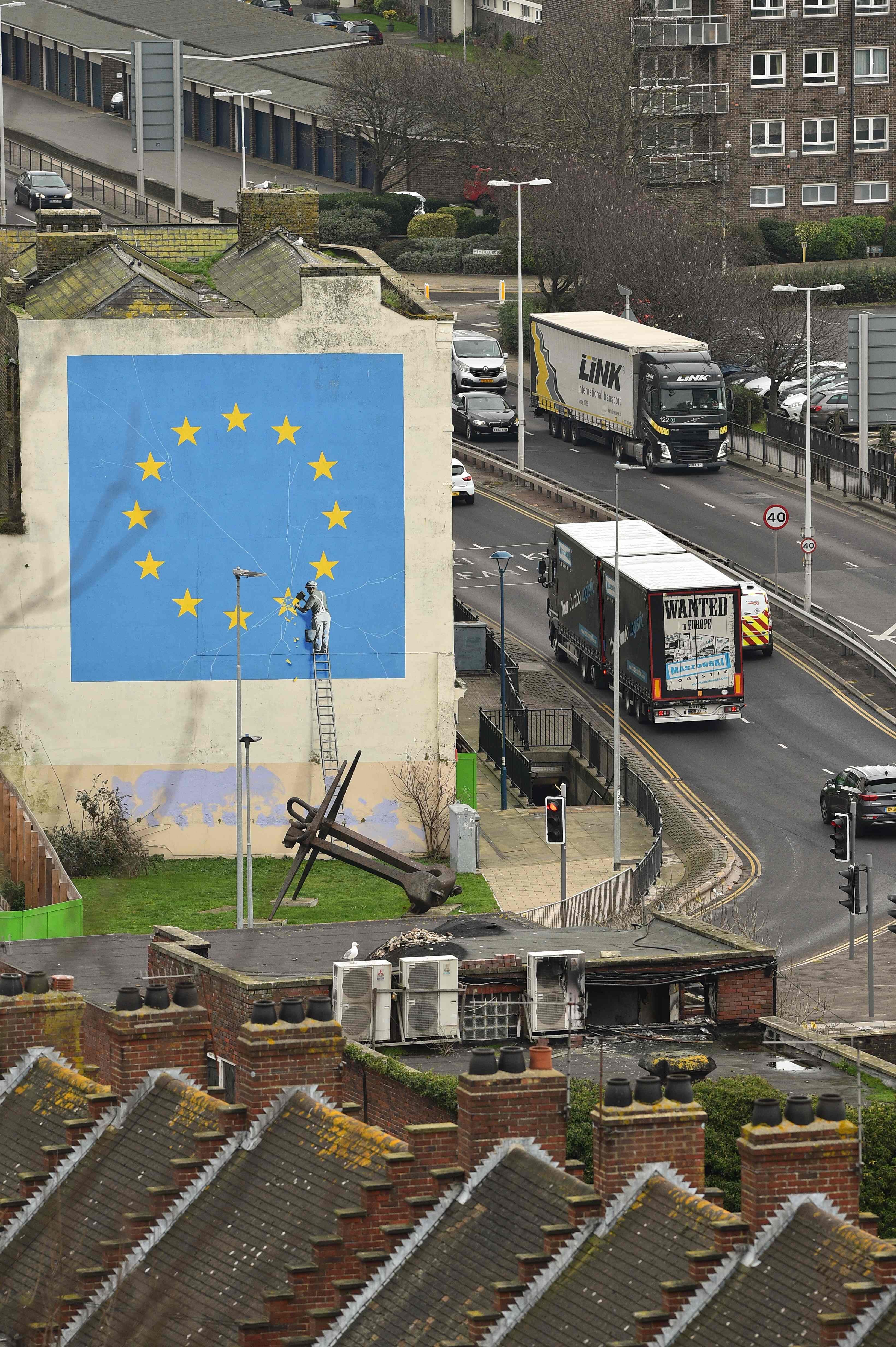 The artwork appeared in the coastal town a year after the UK voted to leave the EU