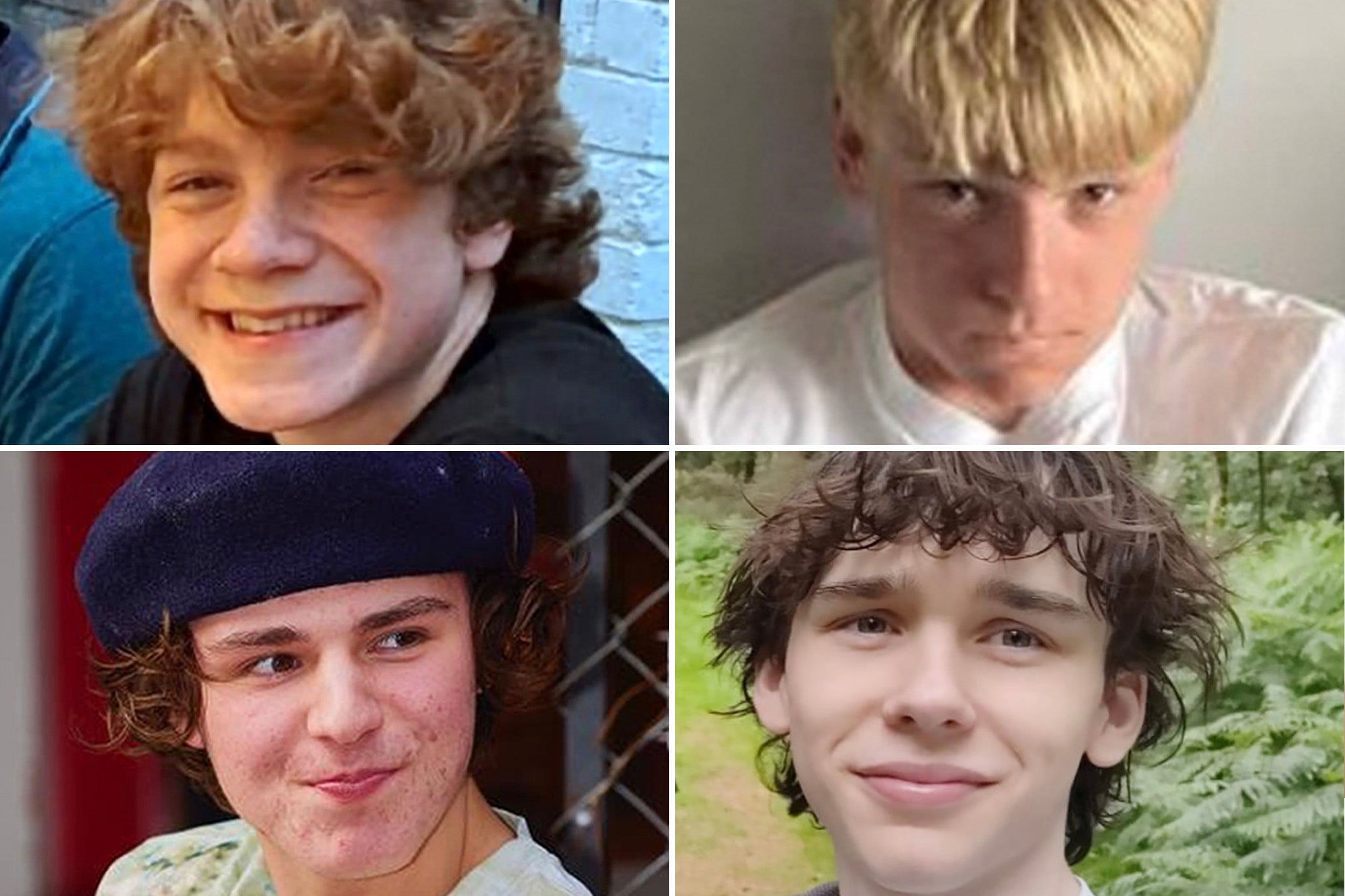 Top left to right: Hugo Morris, Jevon Hirst, Wilf Fitchett and Harvey Owen, who are the four teenage boys who have been found dead after they vanished on a North Wales camping trip