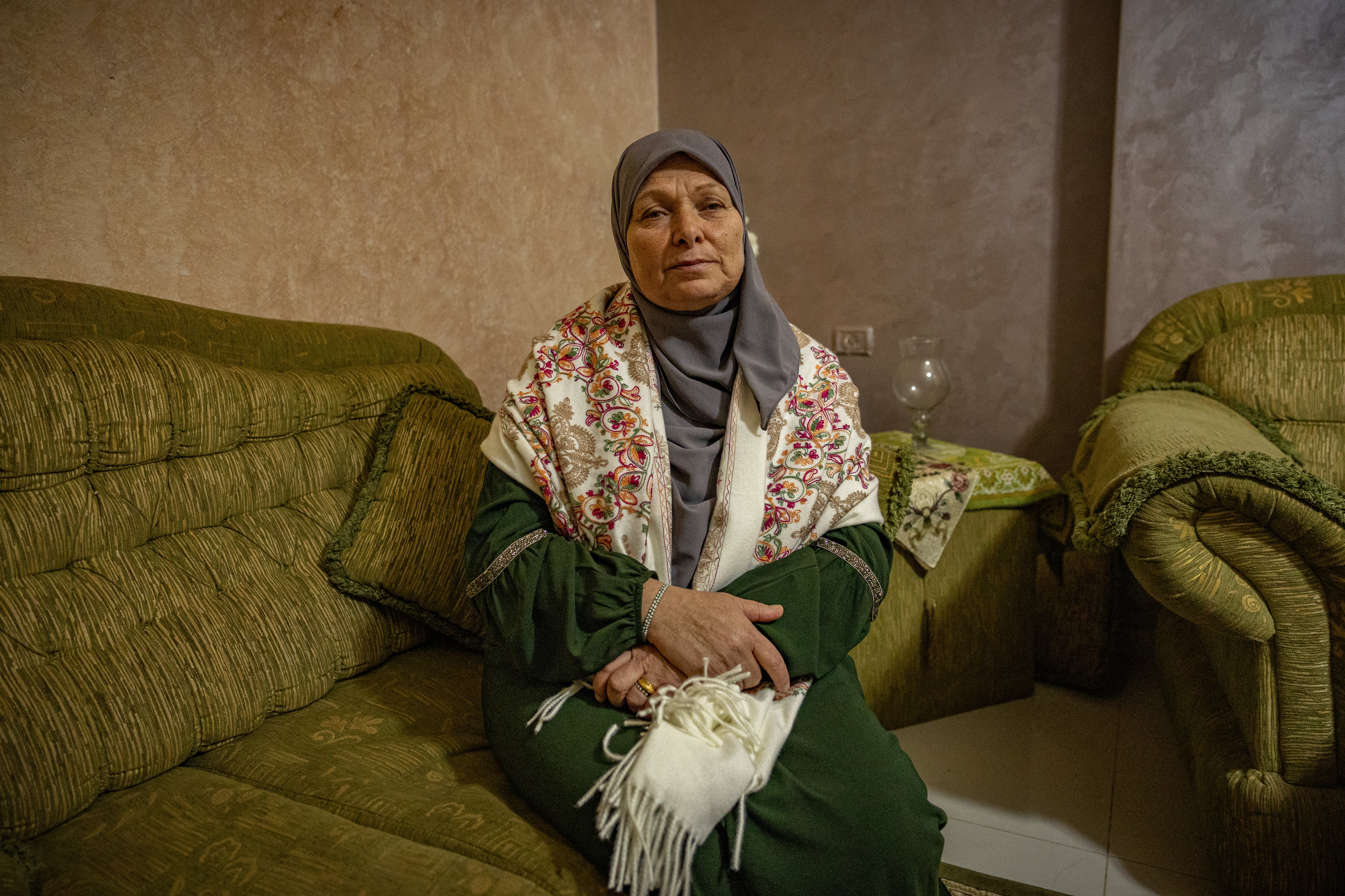 Hanan Barghouti at home near Ramallah, after she has been released. She says 15 members of her family in total were put in administrative detention