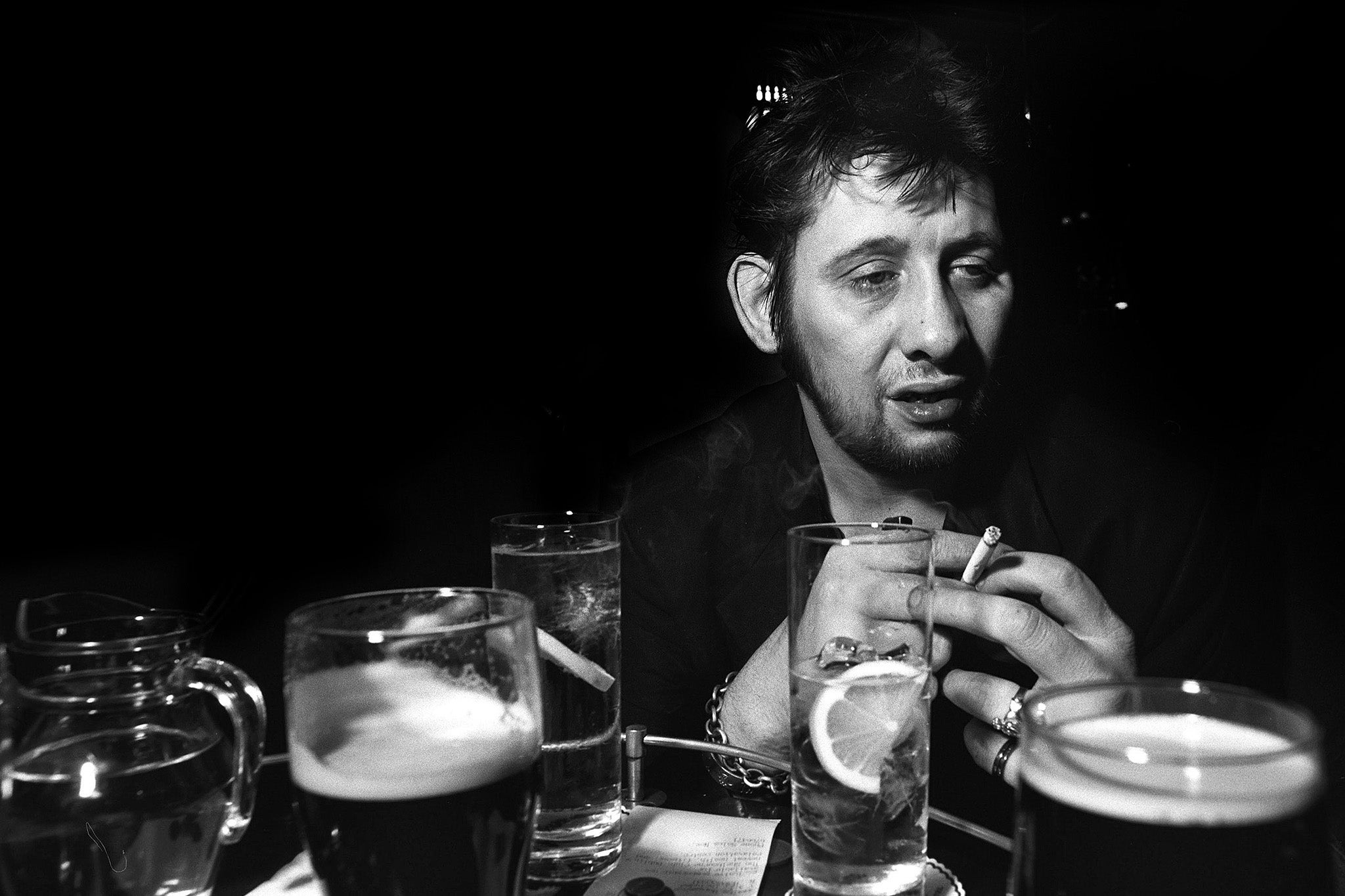 Shane MacGowan in the Horseshoe Bar of the Shelbourne Hotel in Dublin, Ireland, November 1997