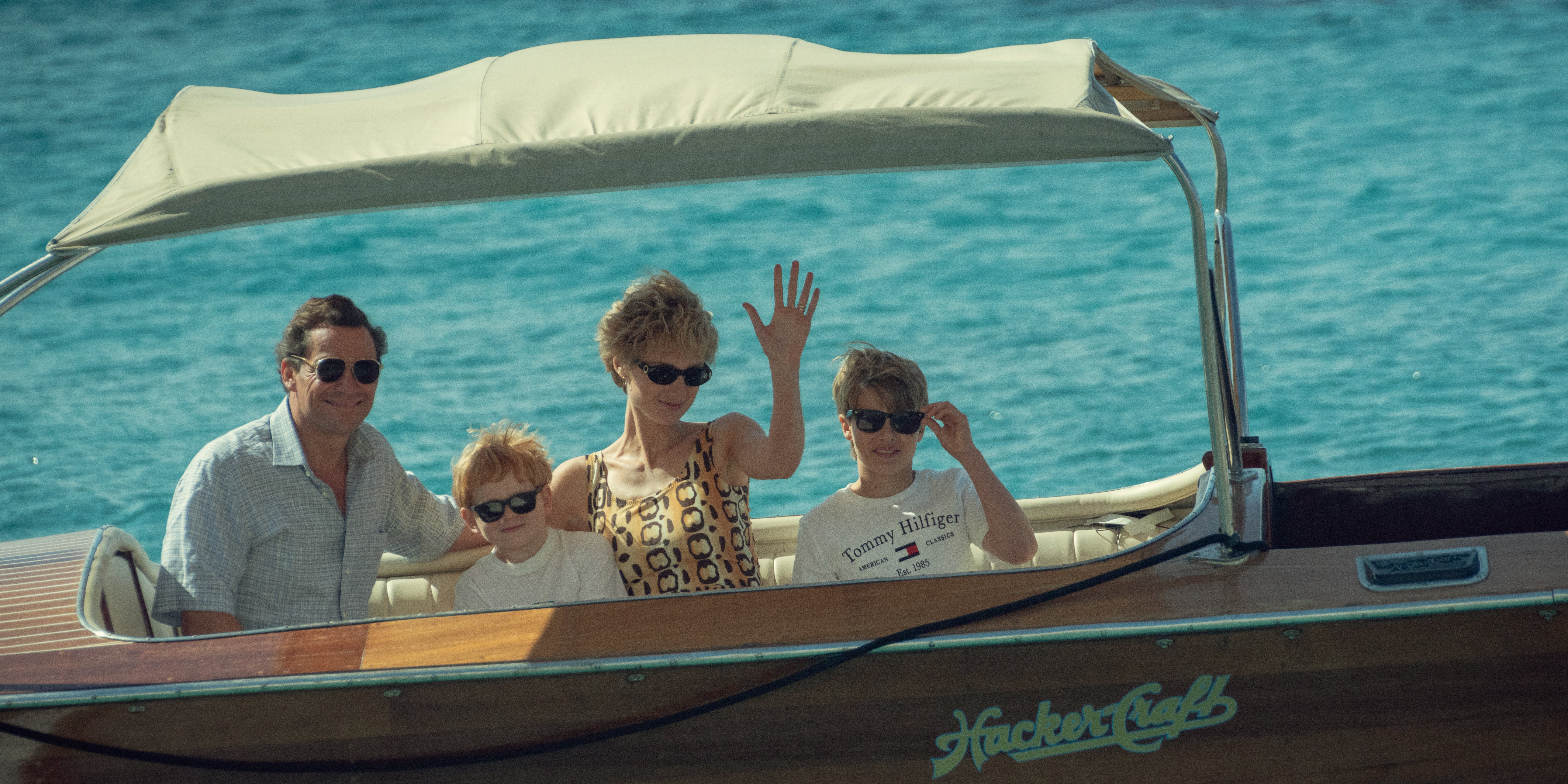 From L-R: Dominic West, Teddy Hawley, Elizabeth Debicki, Timothee Sambor in ‘The Crown'