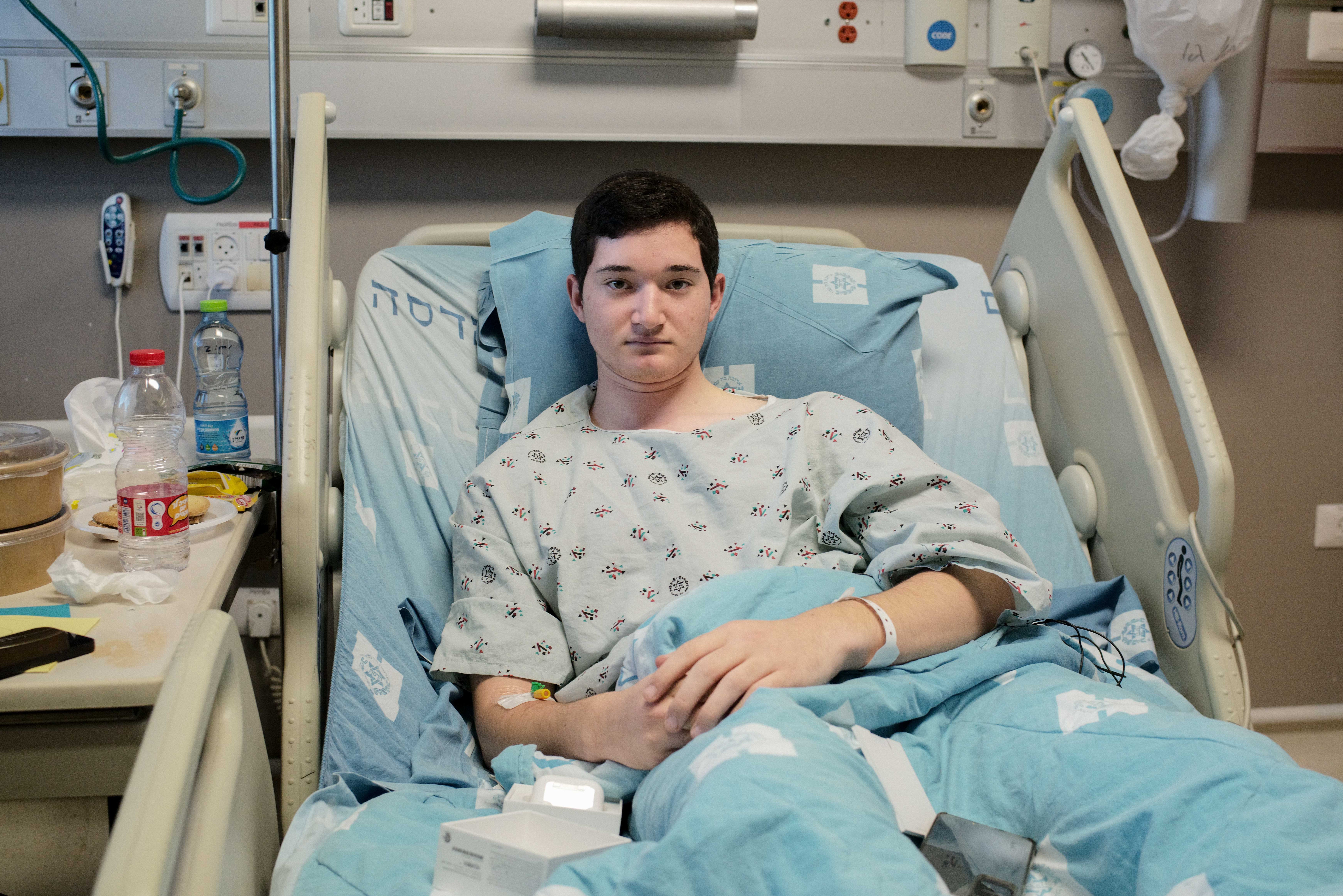 Akiva Schwartz, 17, recovers from treatment at Hadassah Ein Kerem Hospital in Jerusalem